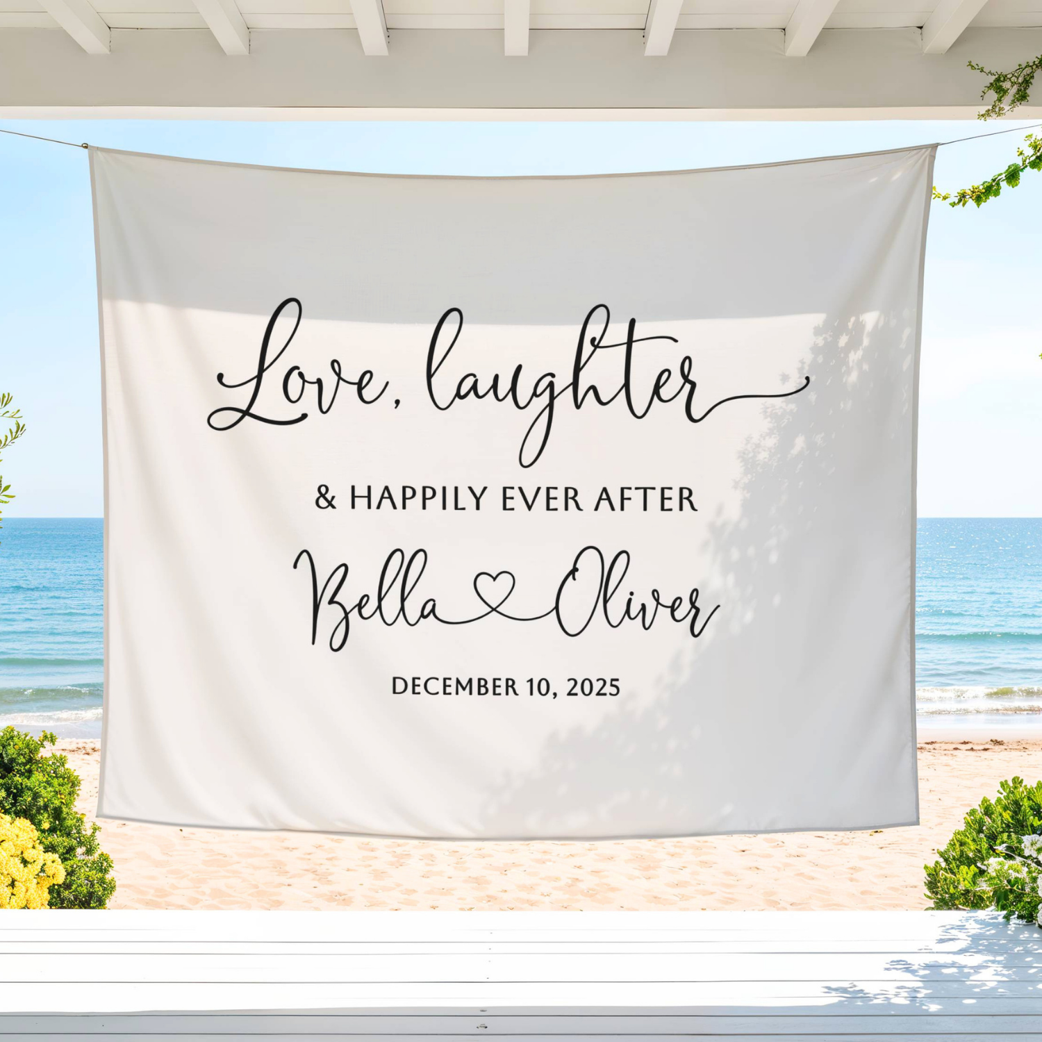 Love Laughter and Happily Ever After Wedding Welcome Sign Tapestry Banner #46