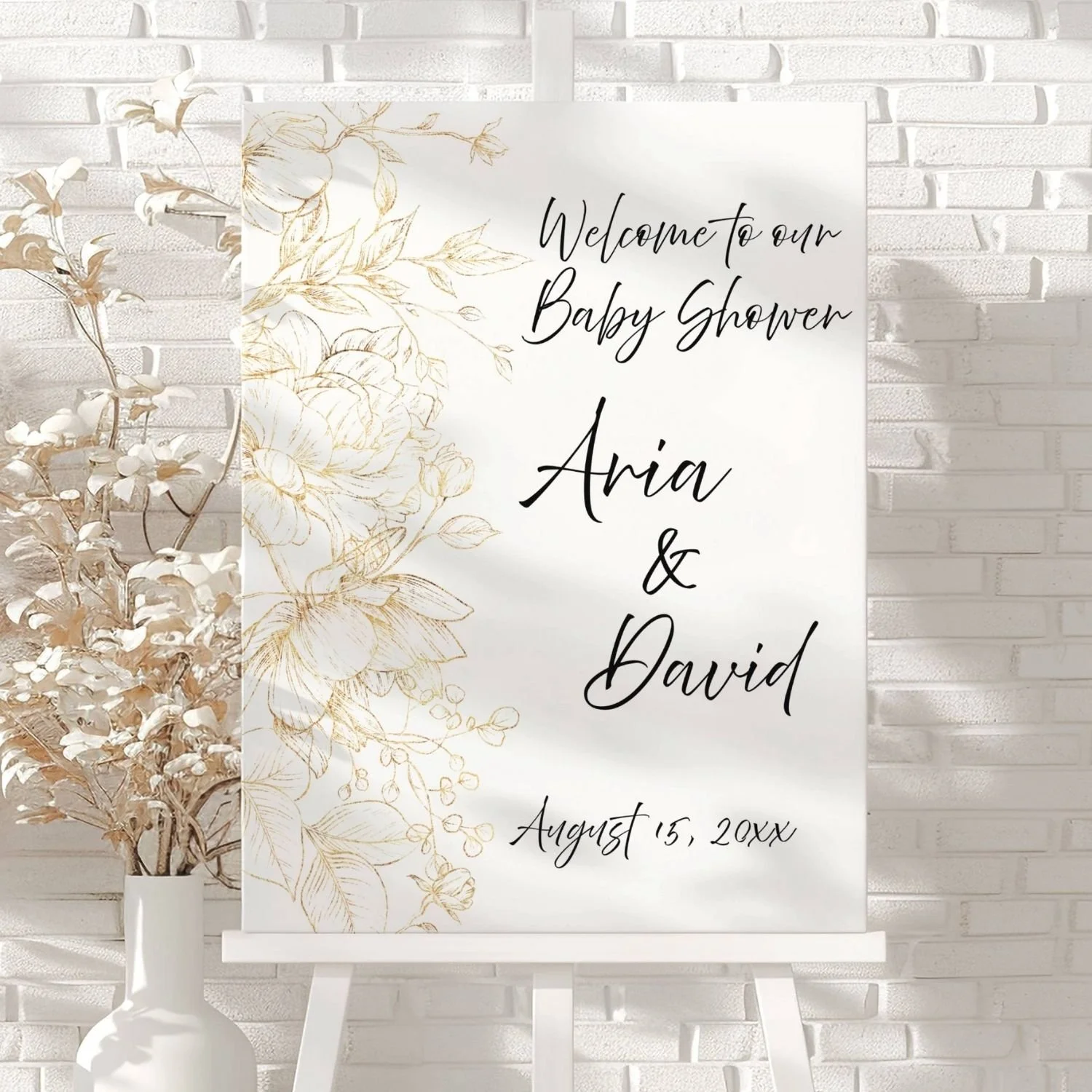 Gold Floral Couples Baby Shower Welcome Sign-#16