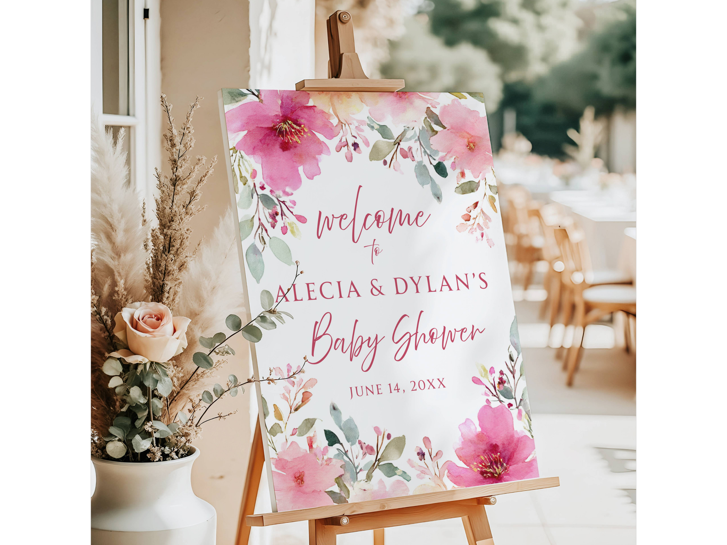 Pink Flower Couples Baby Shower Welcome Sign #28