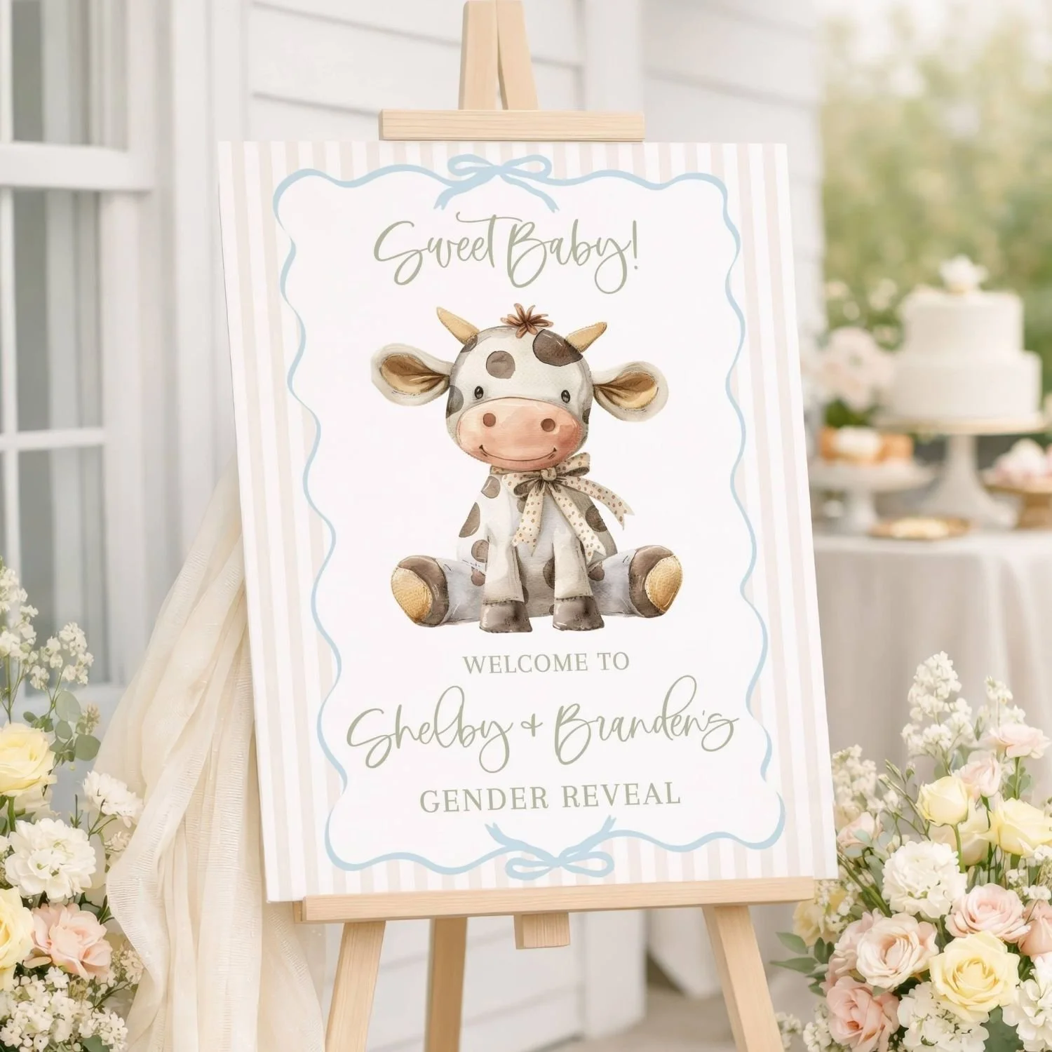 Sweet Baby Cow Gender Reveal Welcome Sign, Pink & Blue #11