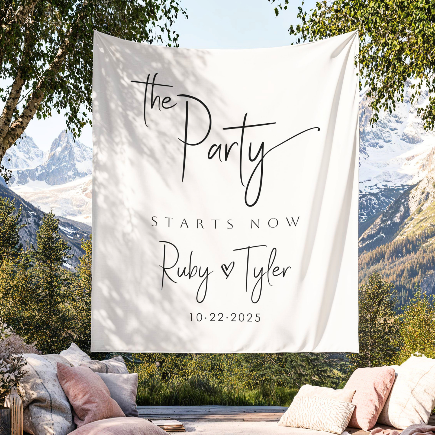 The Party Starts Now Wedding Sign, Welcome Tapestry Banner #42