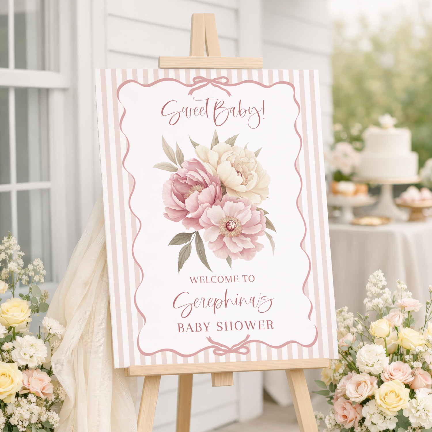 Sweet Baby Blush Pink Floral Baby Shower Welcome Sign-#139