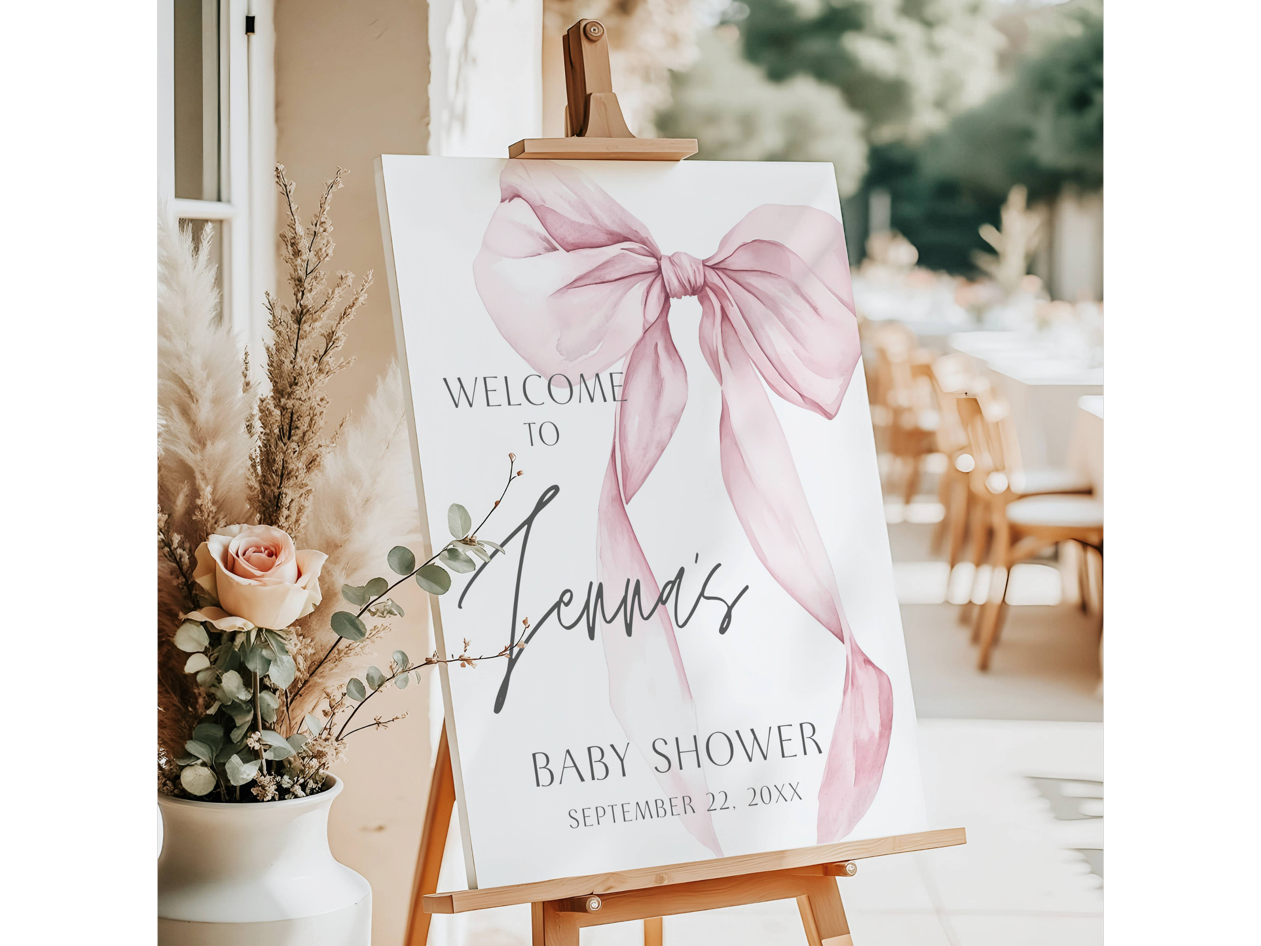 Light Pink Bow Baby Shower Welcome Sign #42 Jenna