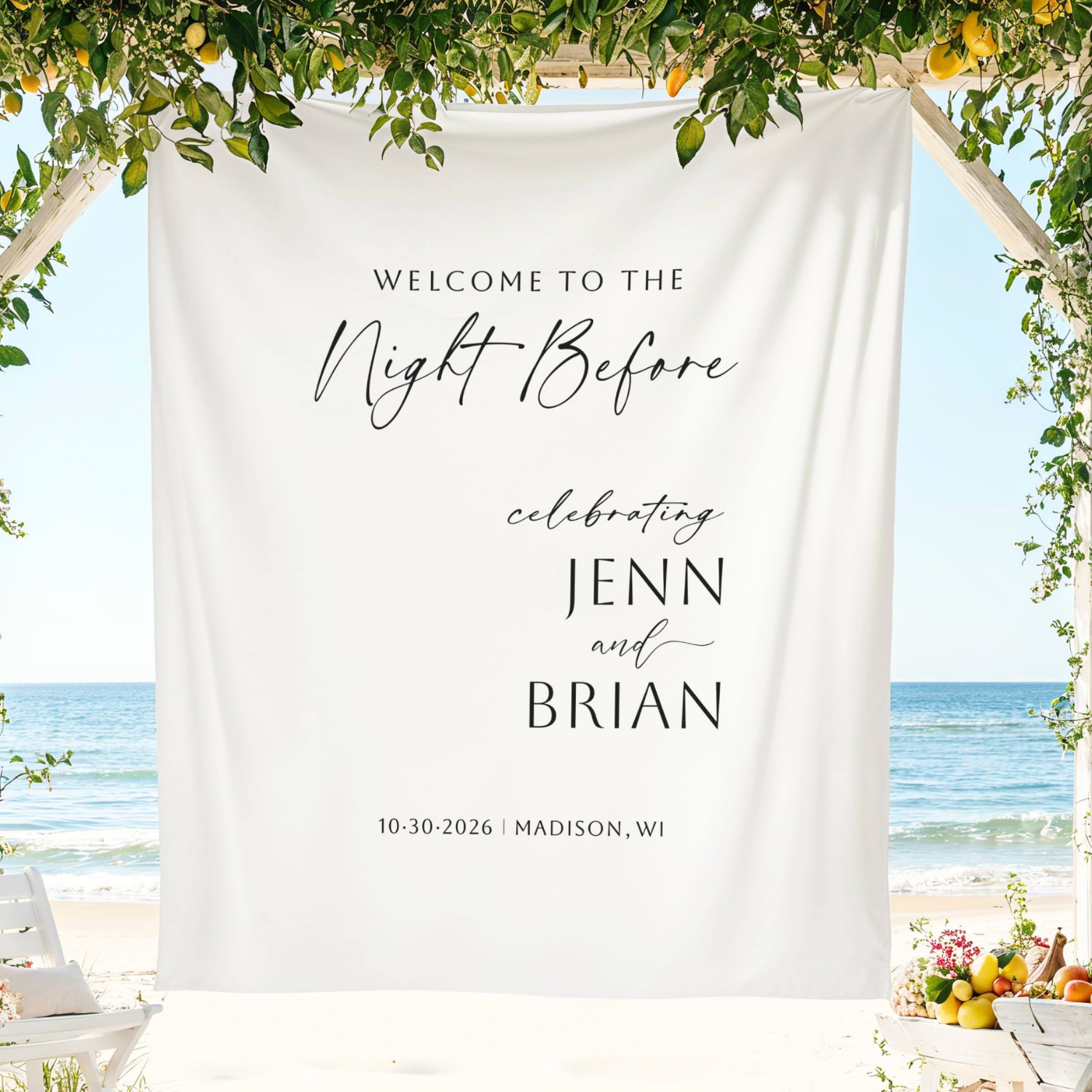 Night Before Wedding Welcome Sign, Large Tapestry Banner #51