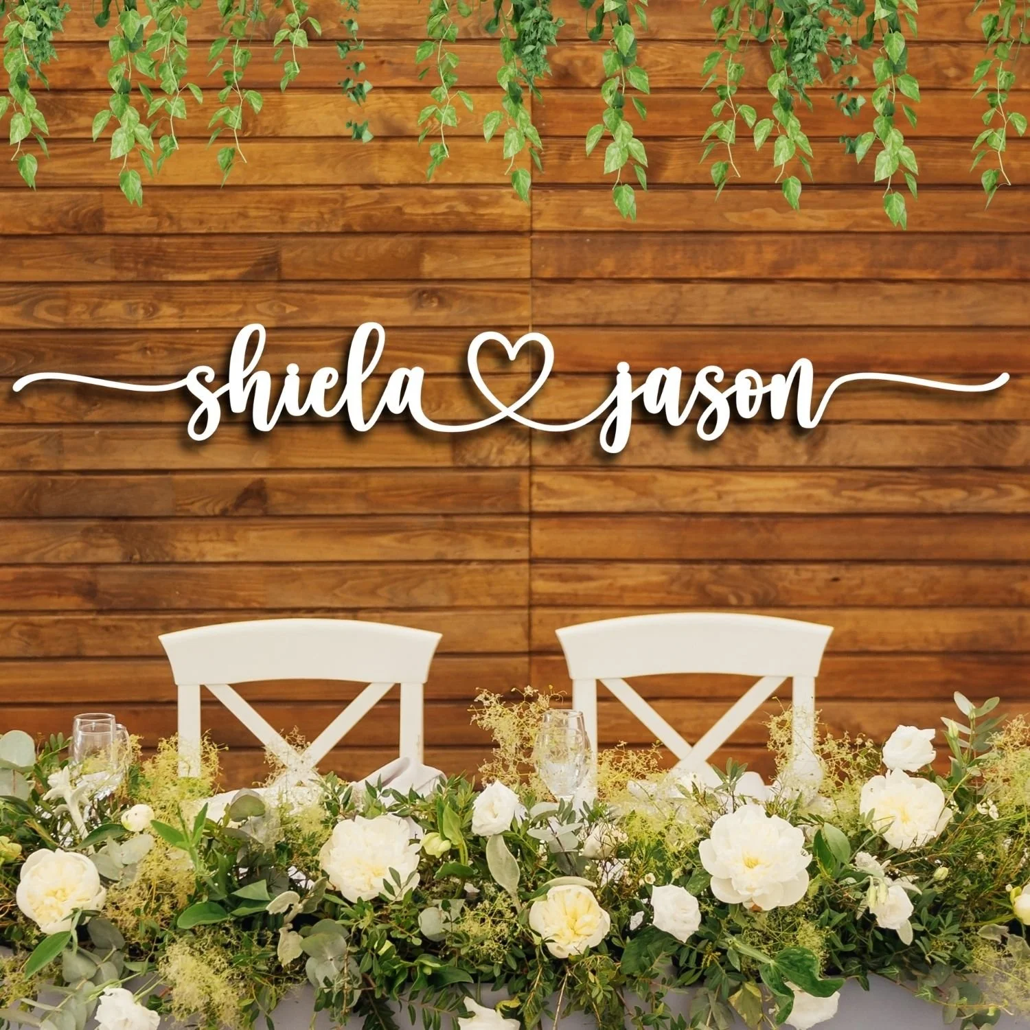 Custom 3D Wooden Couple Name Sign With Heart, Wedding Backdrop #8