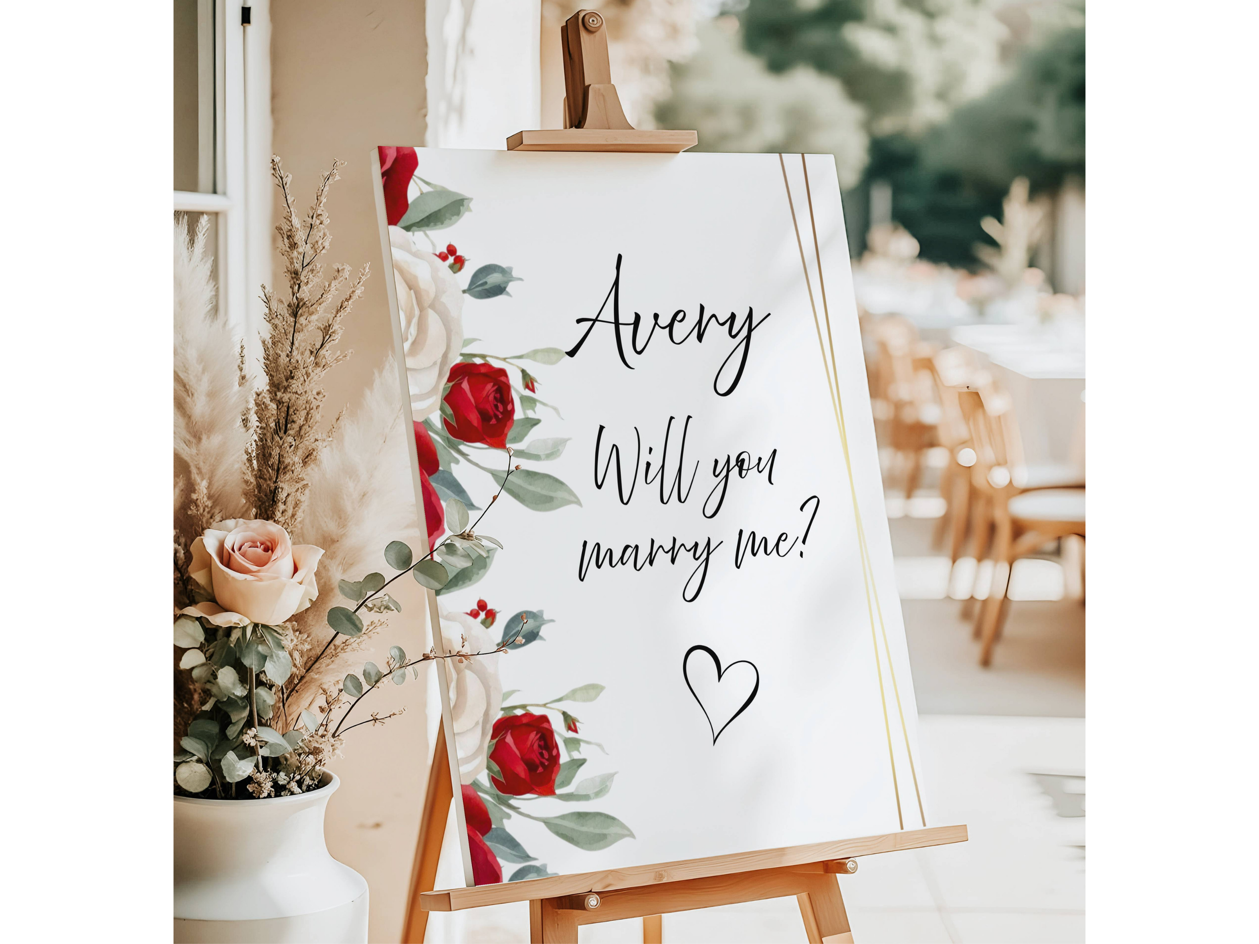 Red & White Rose "Will You Marry Me?" Proposal Sign #8