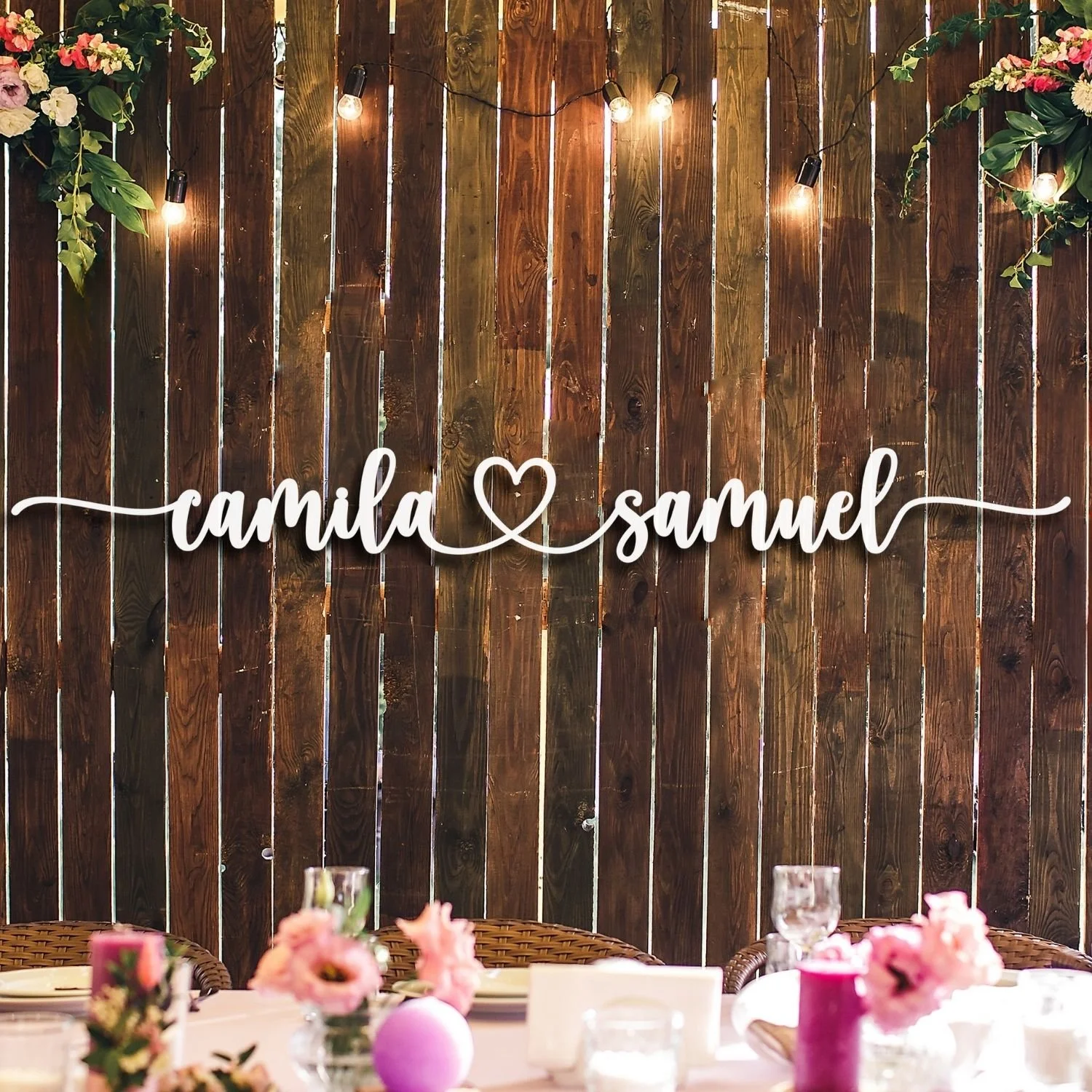 Personalized 3D Wood Couple Name Sign With Heart Backdrop #5