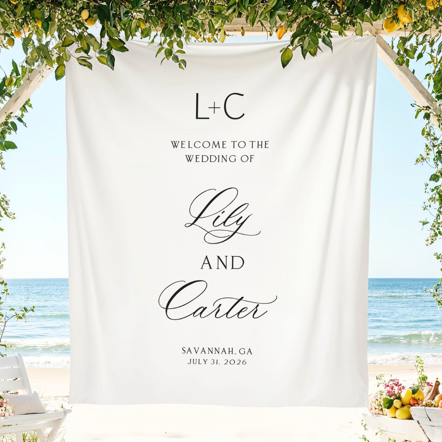 Personalized  Elegant Wedding Welcome Sign Tapestry, Custom Ceremony Decor #26