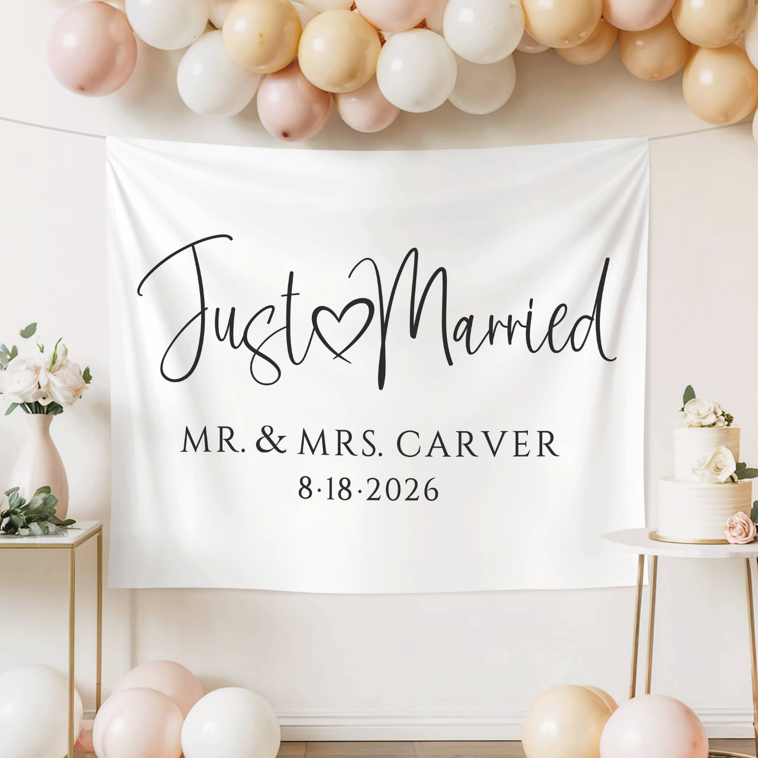 Personalized Mr. and Mrs. Wedding Welcome Banner, Couple's Heart Fabric Sign #5