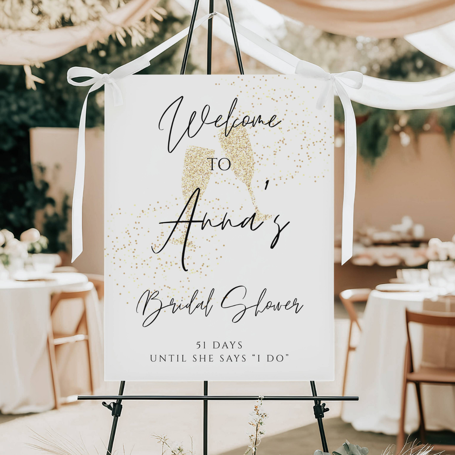 Bubbly & Bliss, Gold Confetti and Champagne Bridal Shower Welcome Sign #15