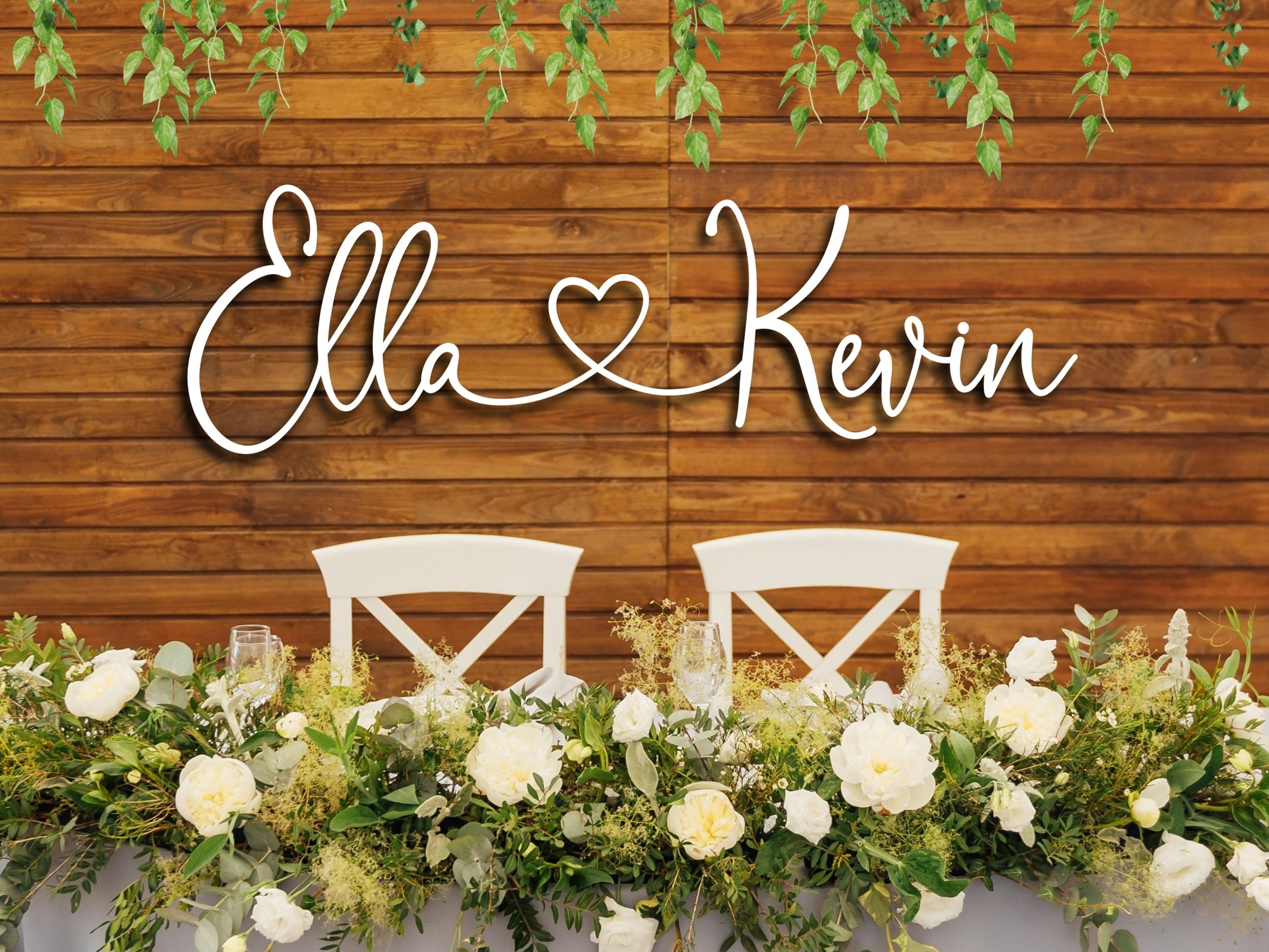 Custom 3D Wooden Backdrop Sign, Connected Couple Names with Heart #2