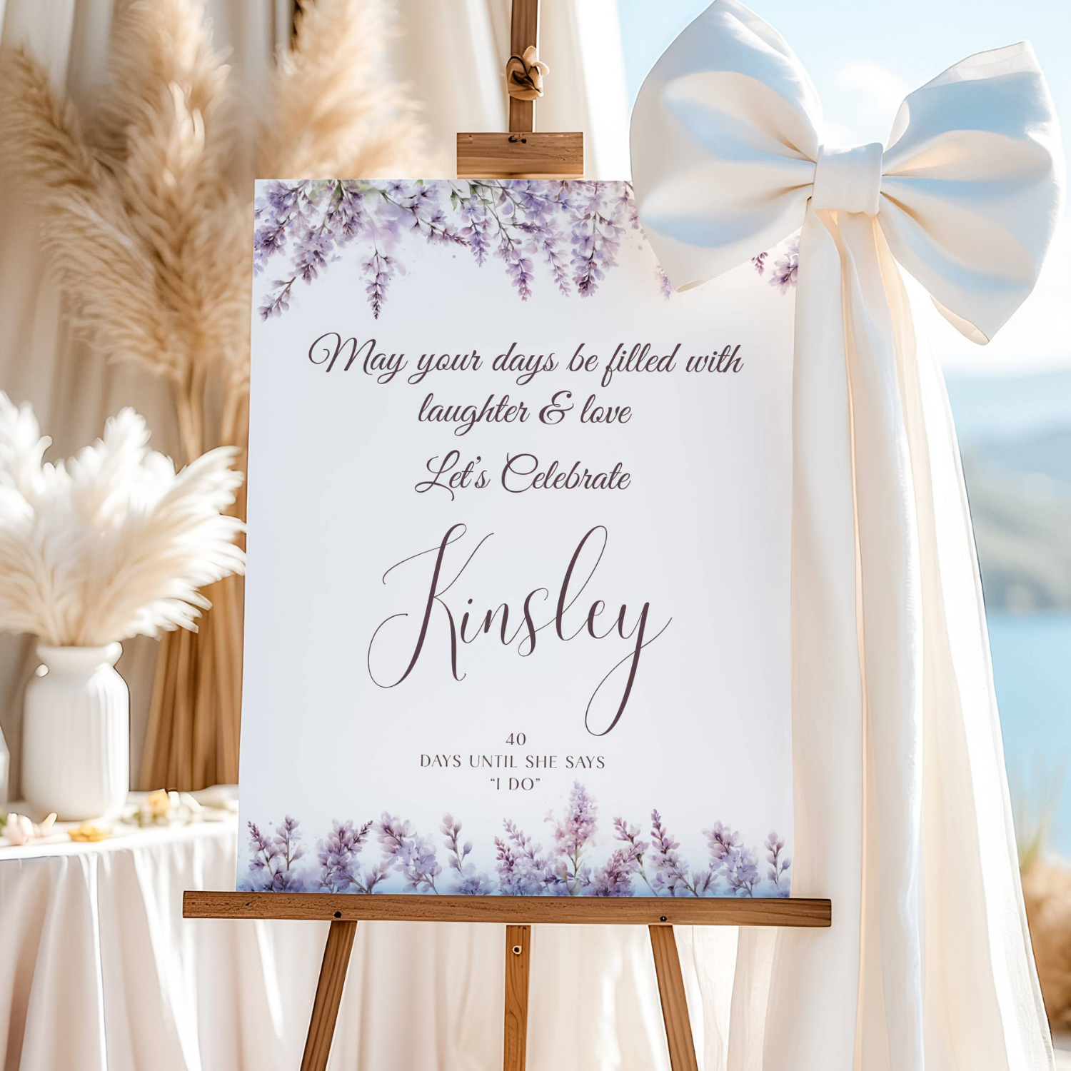 Elegant Purple Floral Bridal Shower Welcome Sign, Watercolor Lavender-#1