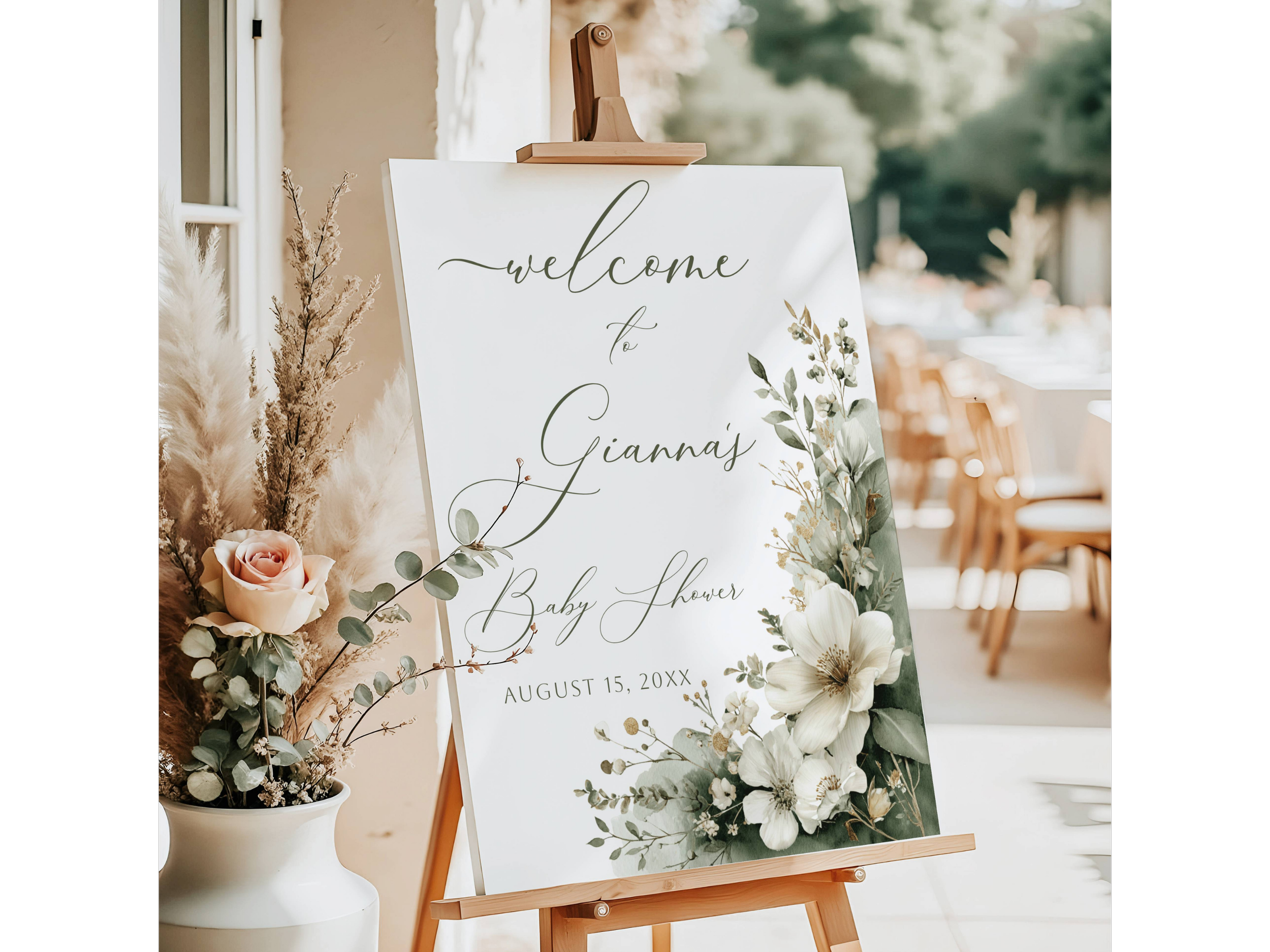White Flower Neutral Baby Shower Welcome Sign #22
