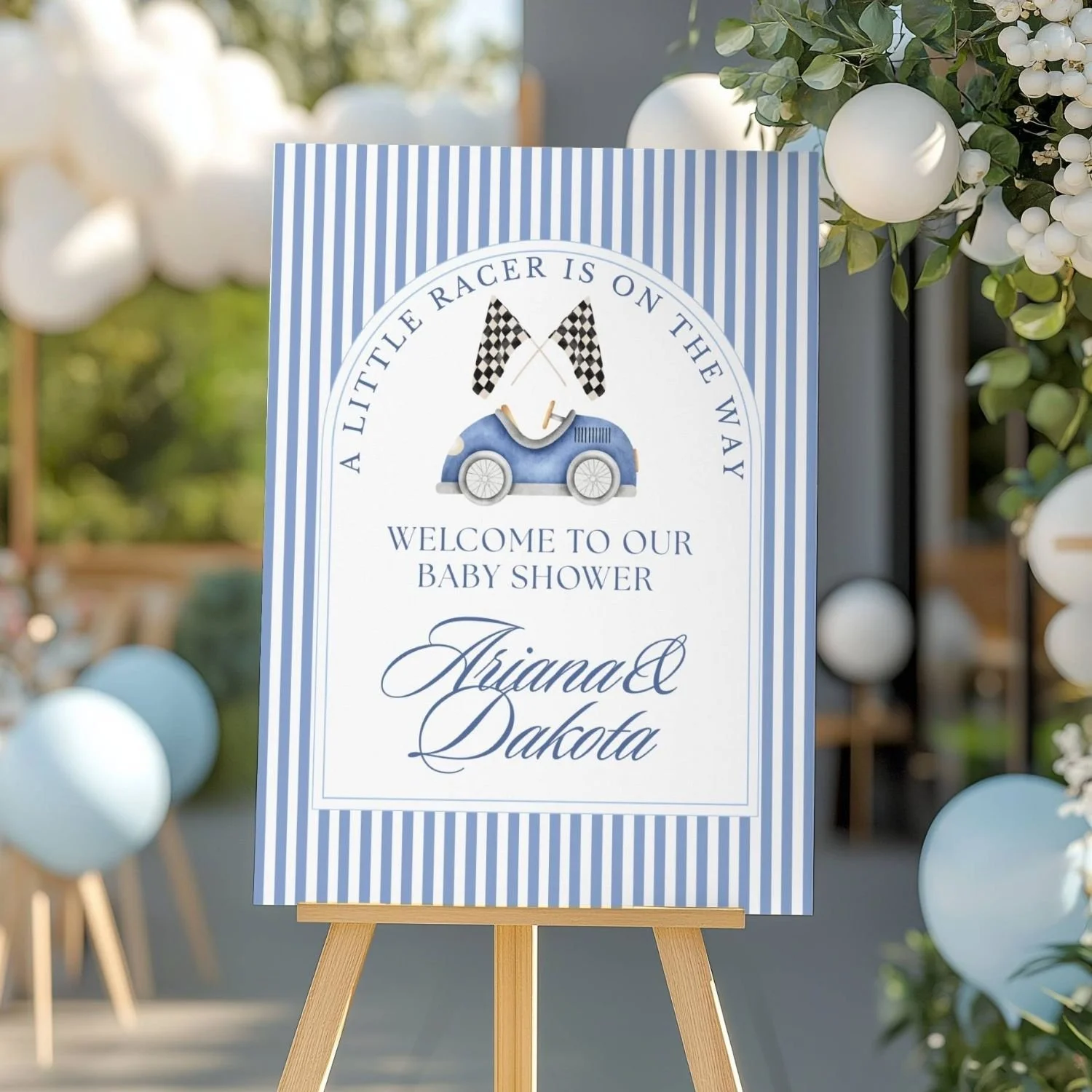 A Little Racer Blue Boy Baby Shower Welcome Sign-#46