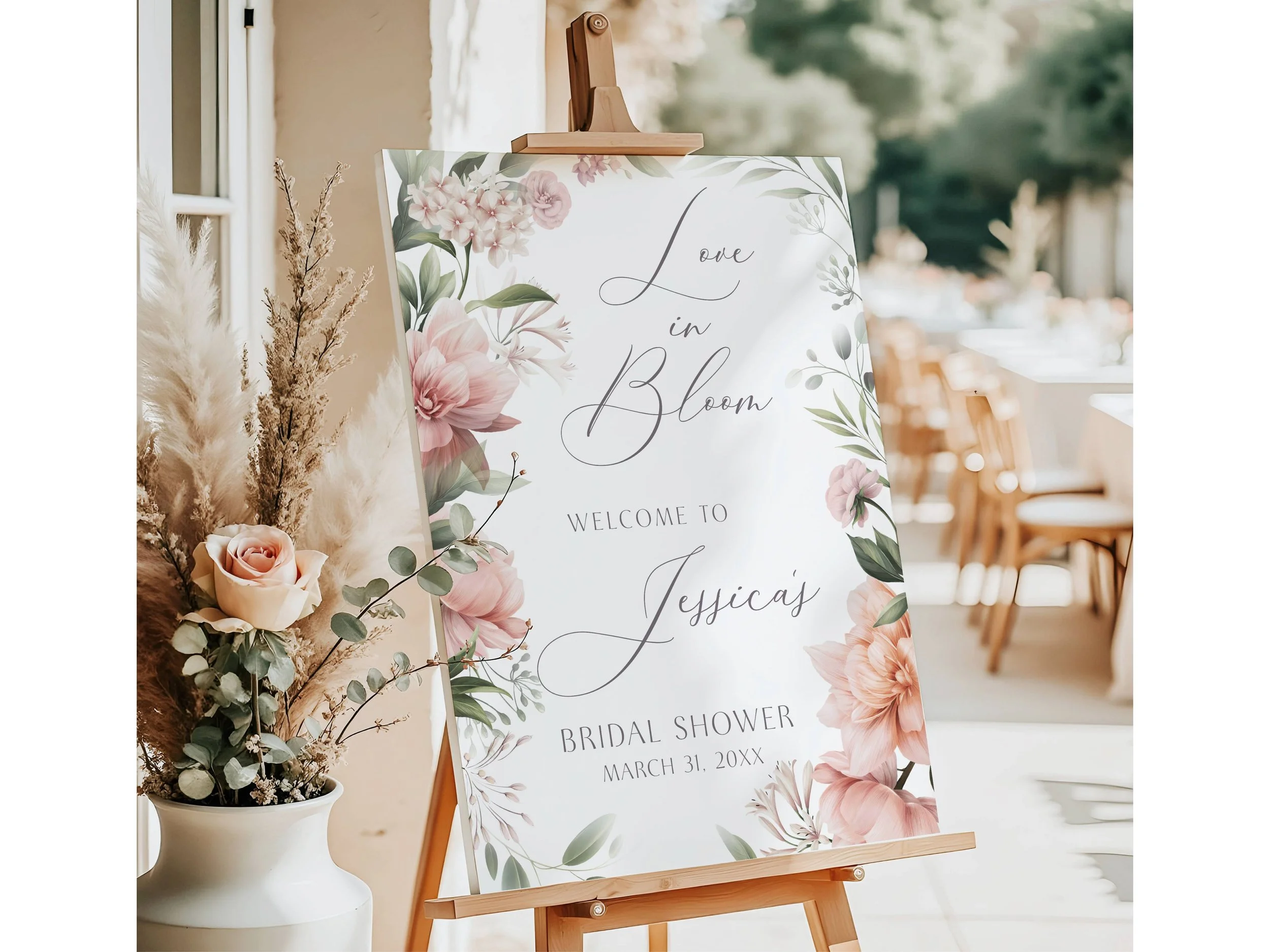 Personalized Love in Bloom Peach & Greenery Floral Bridal Shower Sign #35