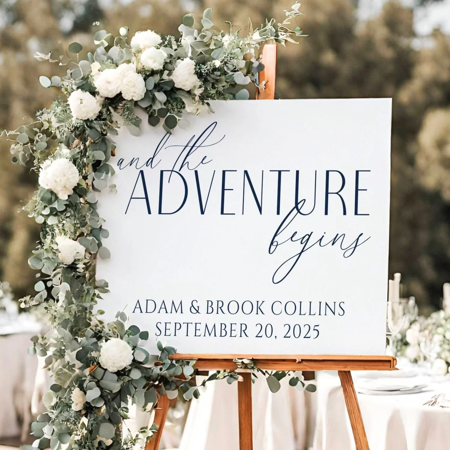 Personalized And the Adventure Begins Wedding Welcome Sign-#H20