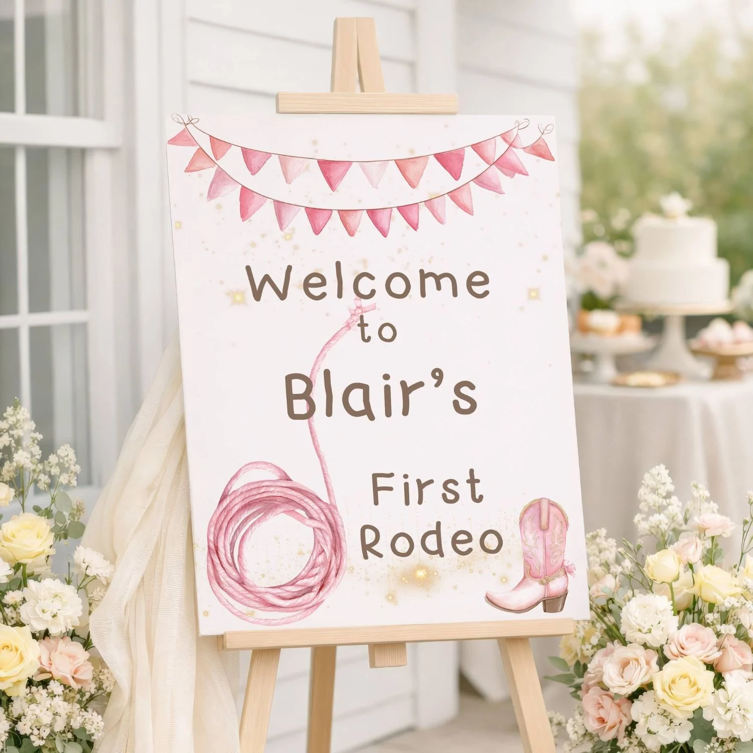 Pink Cowgirl First Rodeo Welcome Sign, Birthday Party Poster #16