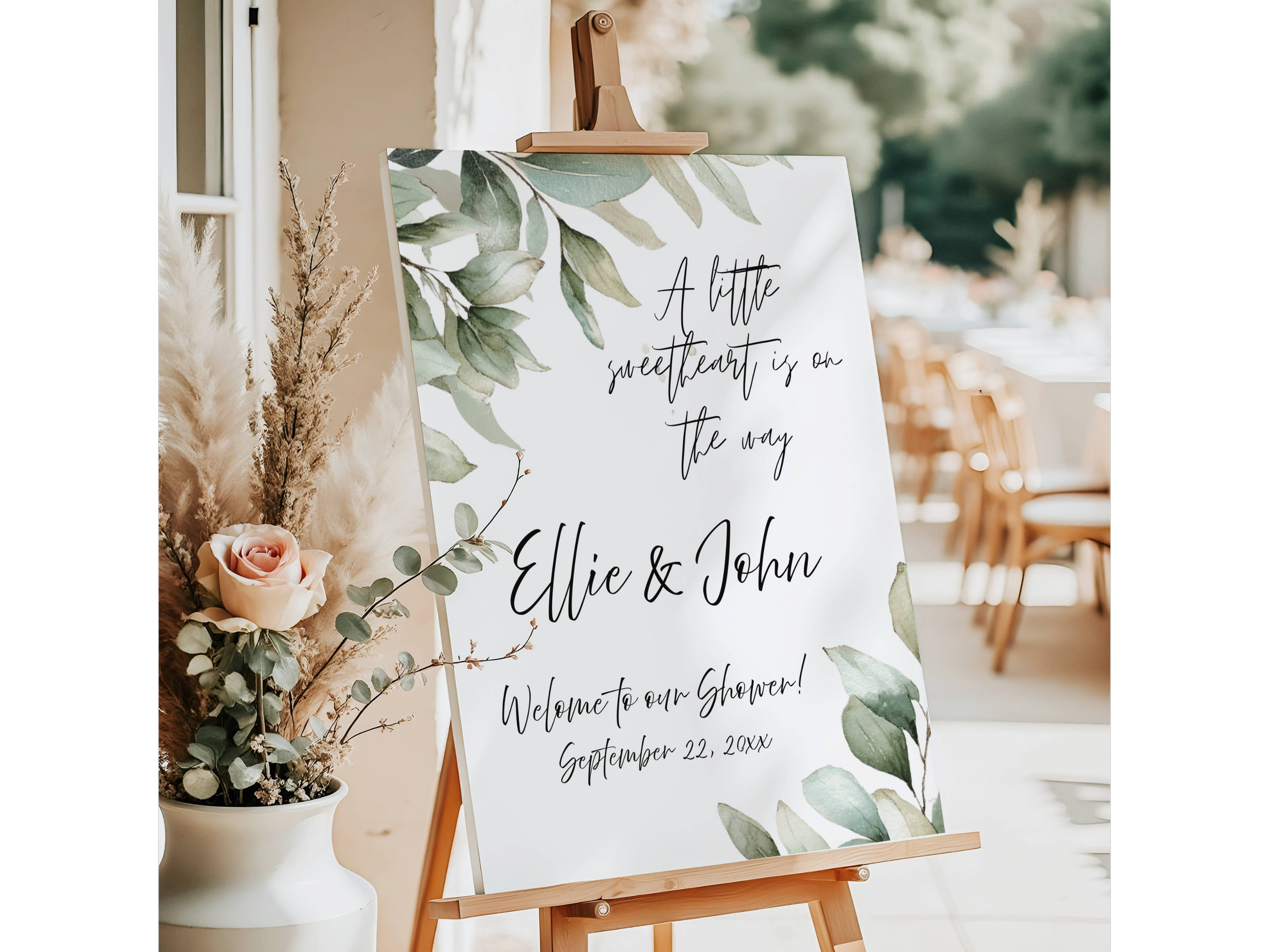 Green Leaf Couples Baby Shower Welcome Sign #23