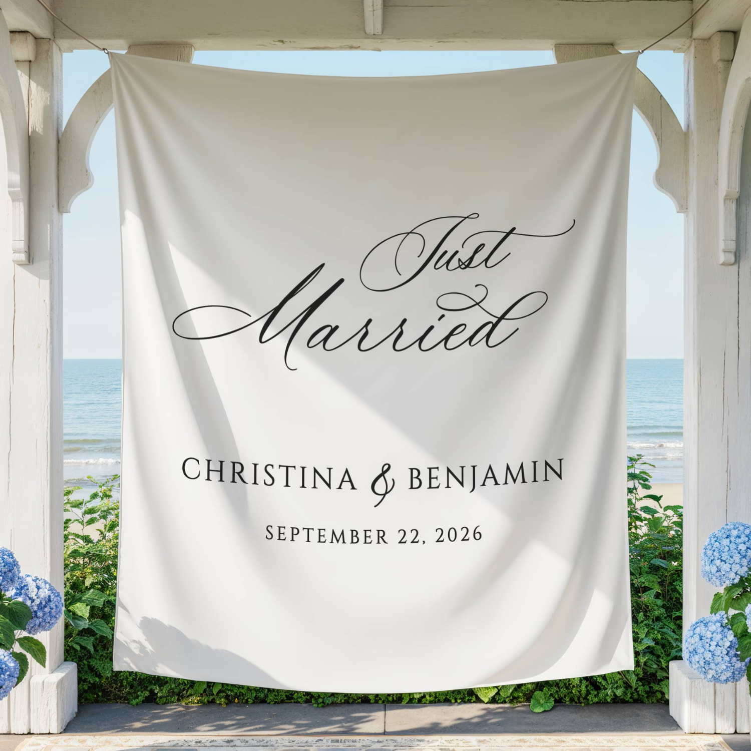 Custom Just Married Welcome Wedding Fabric Banner Tapestry Sign #3