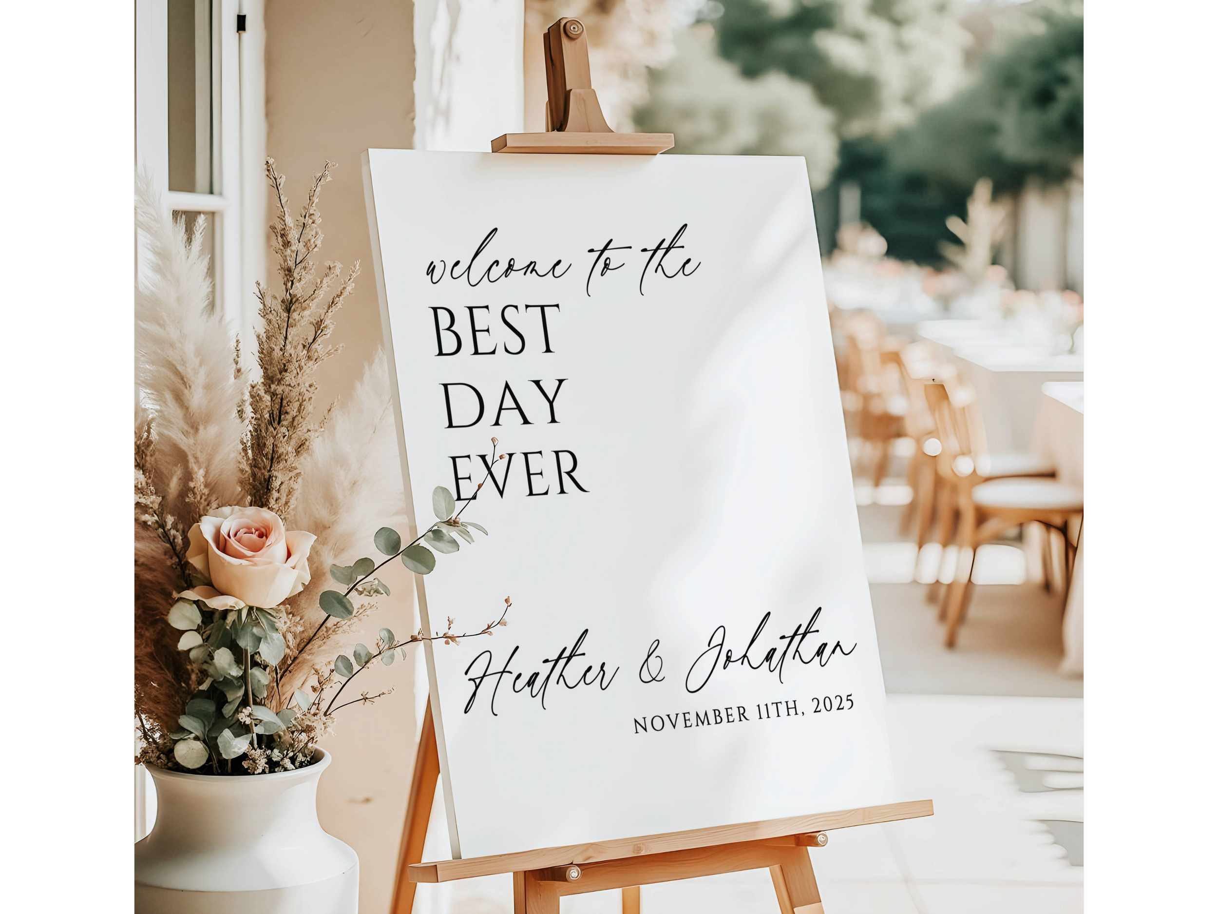 Elegant The Best Day Ever Welcome Wedding Sign -#V30