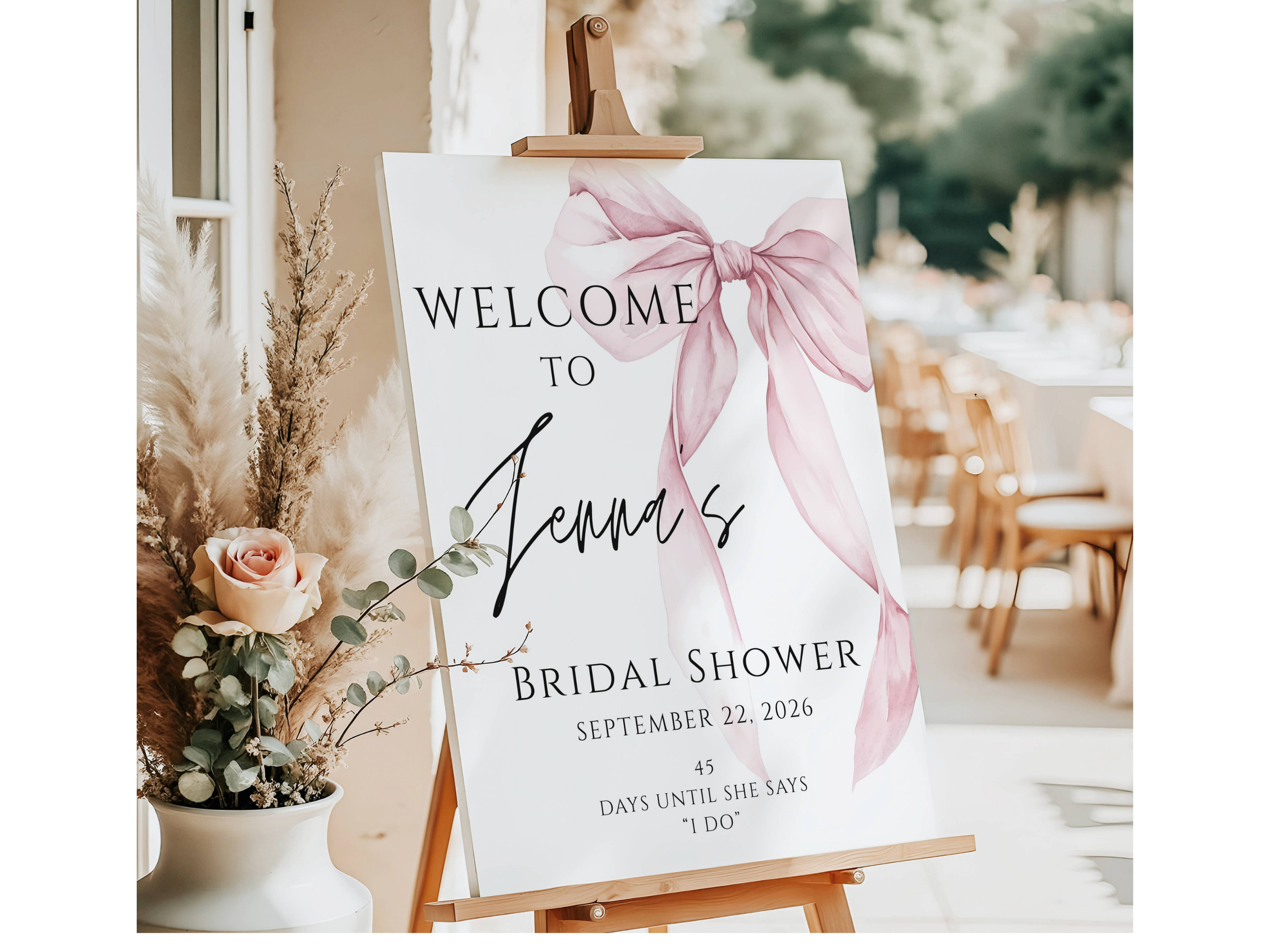 Blush Pink Coquette Bow Bridal Shower Welcome Sign-#17