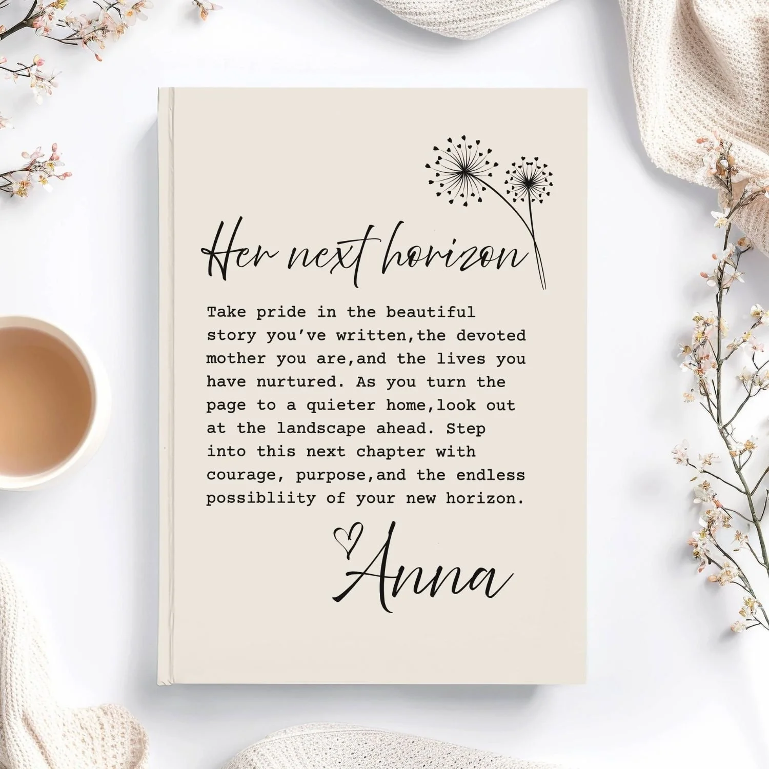 Personalized Empty Nester Mom Gift Hardcover Journal, Next Chapter Diary From Kids, Her New Horizon J4