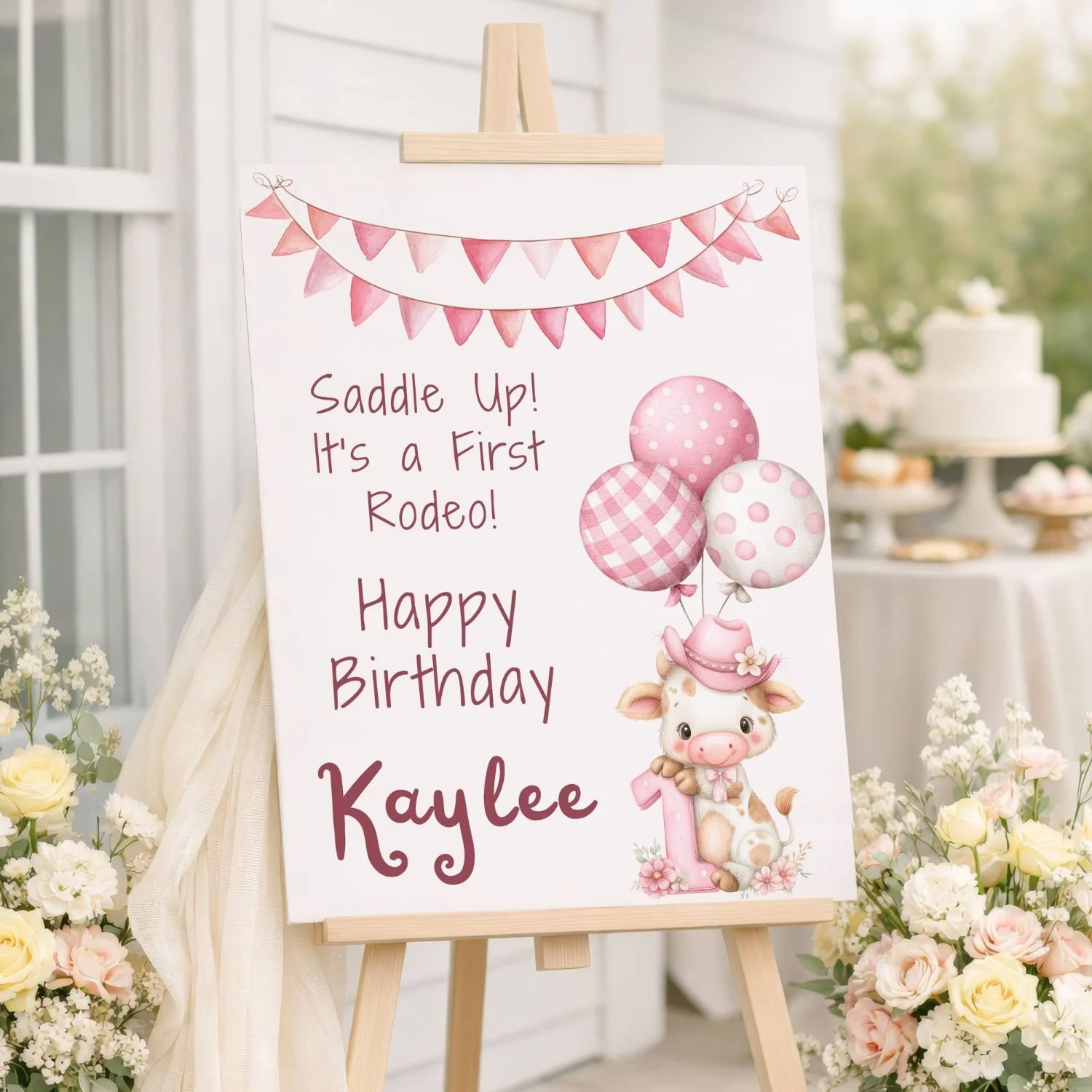 Saddle Up It’s a First Rodeo Welcome Sign, Girls Western Highland Cow Birthday Poster #19
