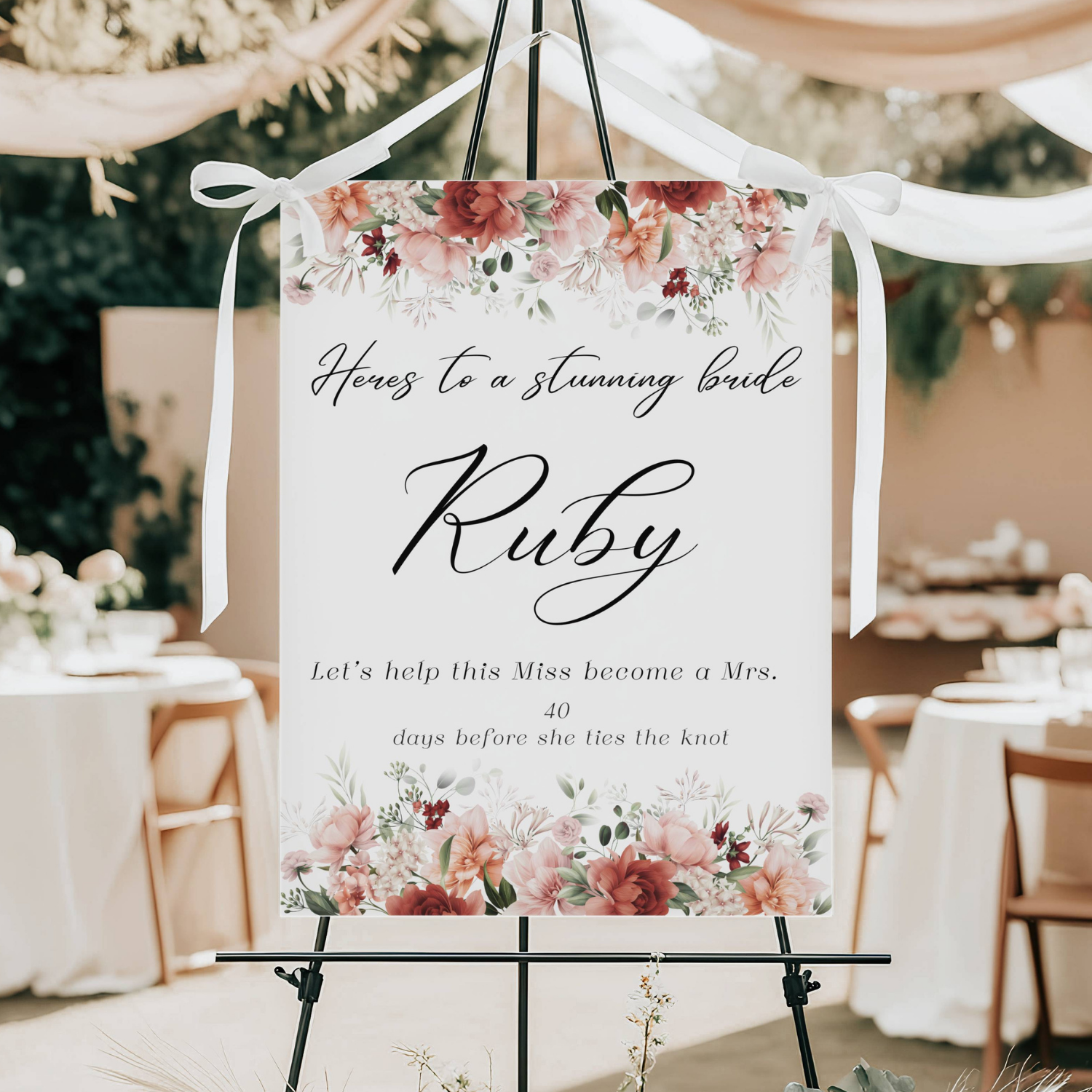 Burgundy and Blush Pink Floral Bridal Shower Sign, Welcome Poster #2