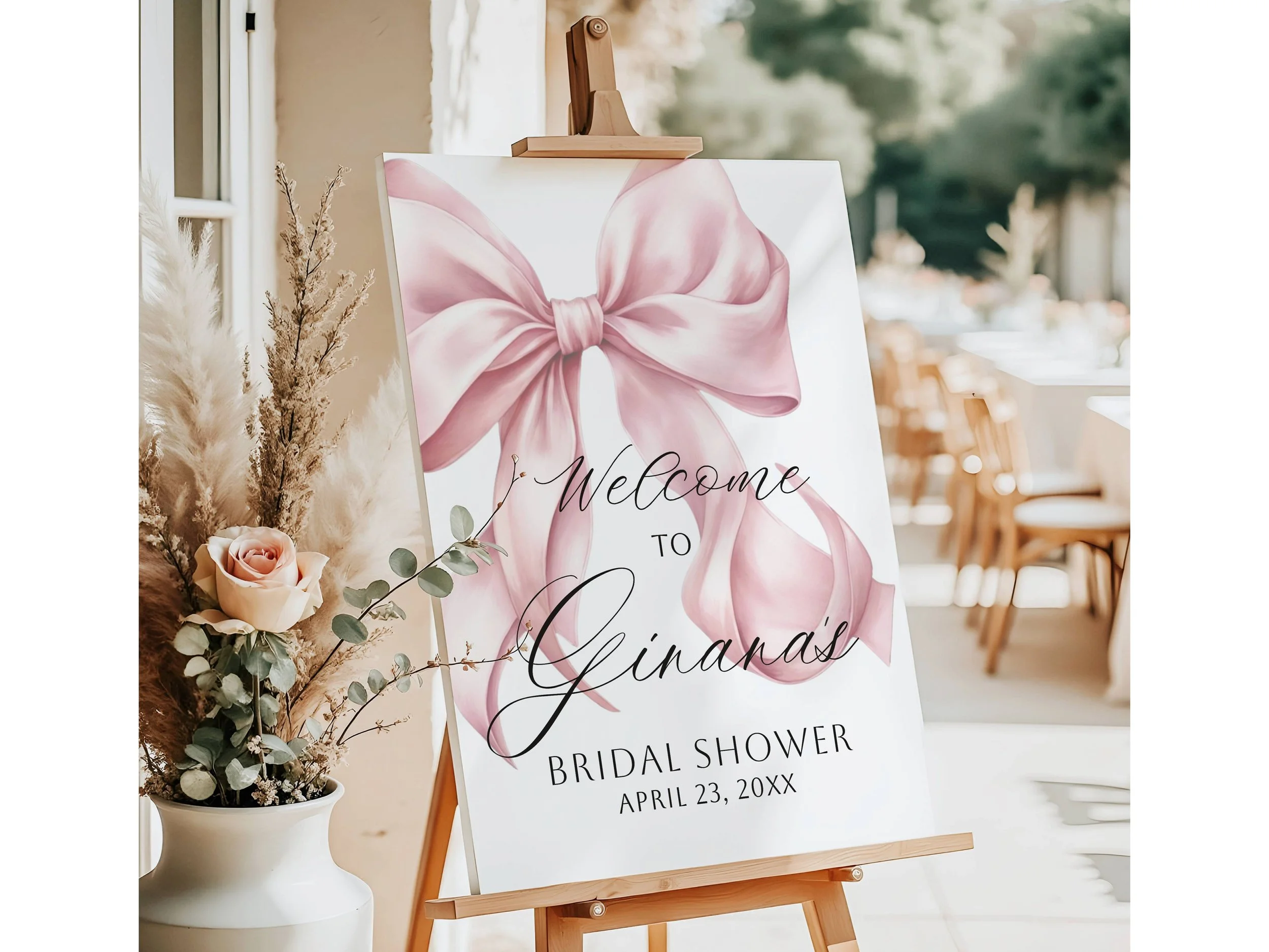 Girly Chic Pink Ribbon Bridal Shower Welcome Board #21