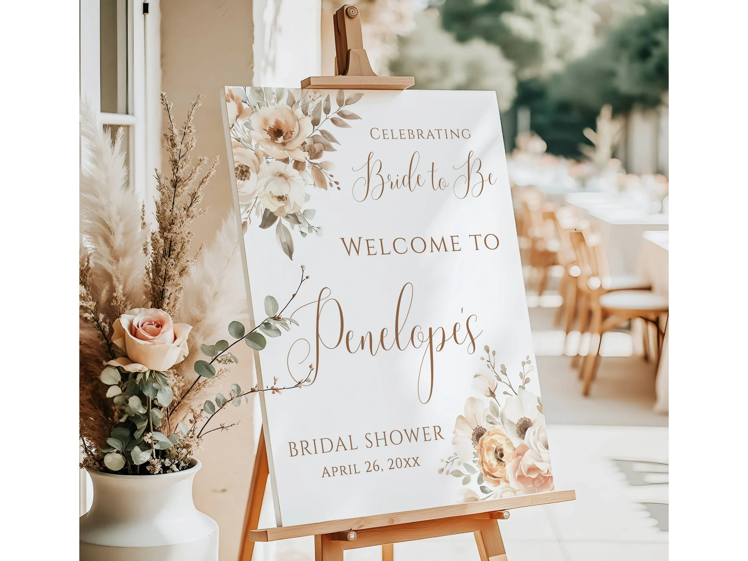 Elegant Neutral Beige Floral Bridal Shower Welcome Sign #32