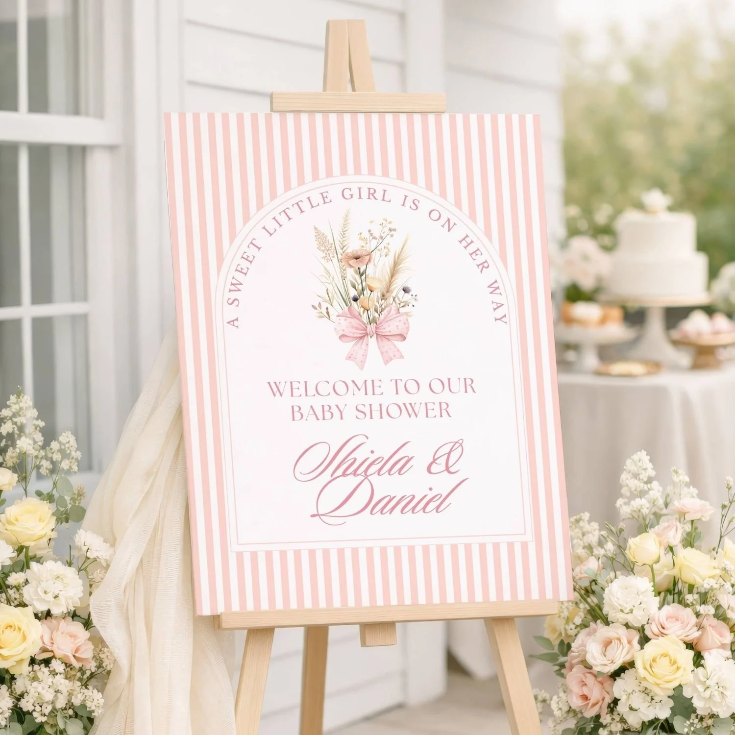 A Sweet Little Girl Pink Floral Baby Shower Welcome Sign-#44