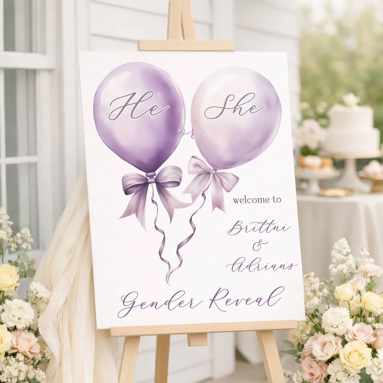He or She? Purple Lavender Balloons Gender Reveal Welcome Sign Party Decor #9