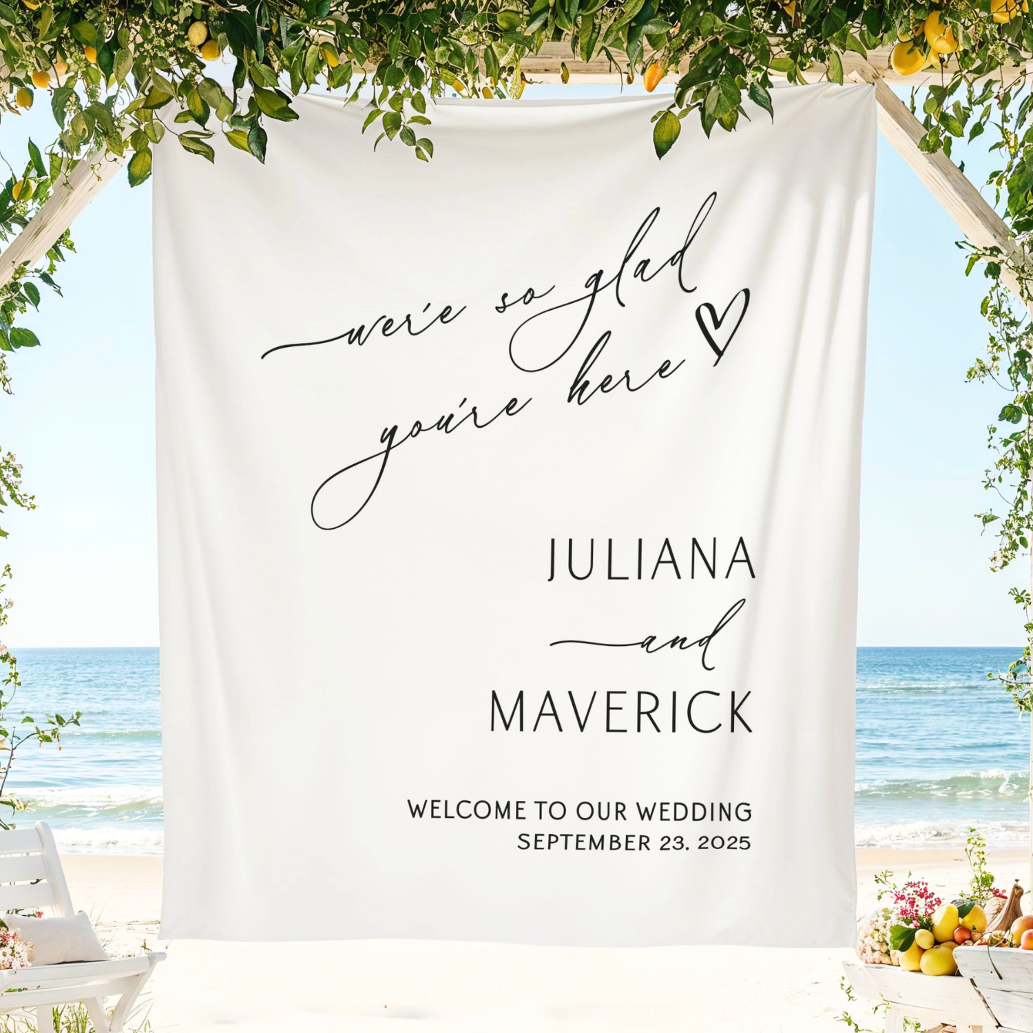 We're So Glad You're Here Welcome Wedding Reception Banner Tapestry #57