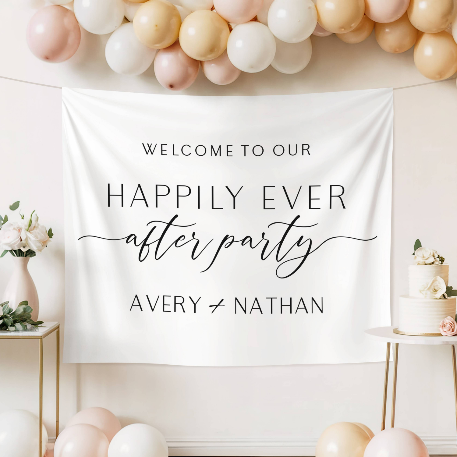 Custom Happily Ever After Party Wedding Welcome Sign Tapestry Banner #35