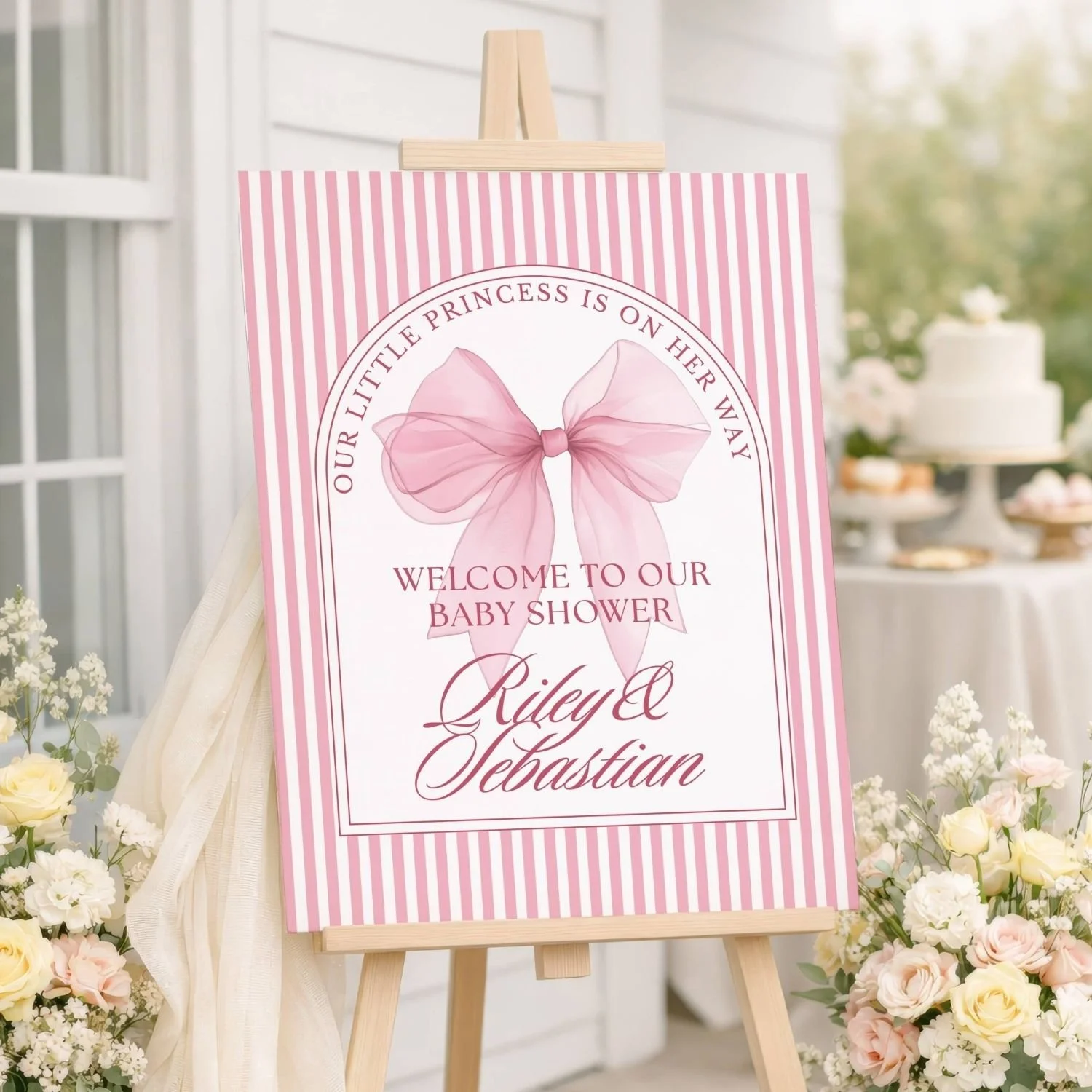 Little Princess Pink Bow Baby Shower Welcome Sign-#89