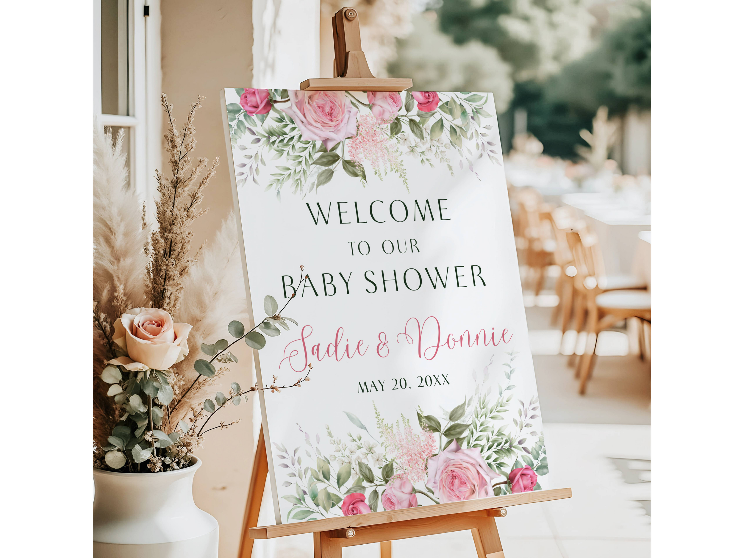 Blush Pink Flower Couples Baby Shower Welcome Sign #30
