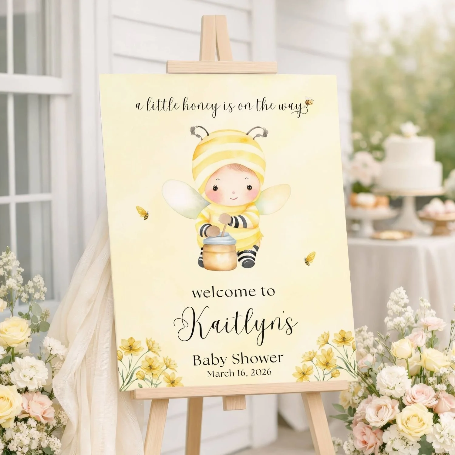 Little Honey is on the Way Yellow Bee Baby Shower Welcome Sign-#70 Kaitlyn