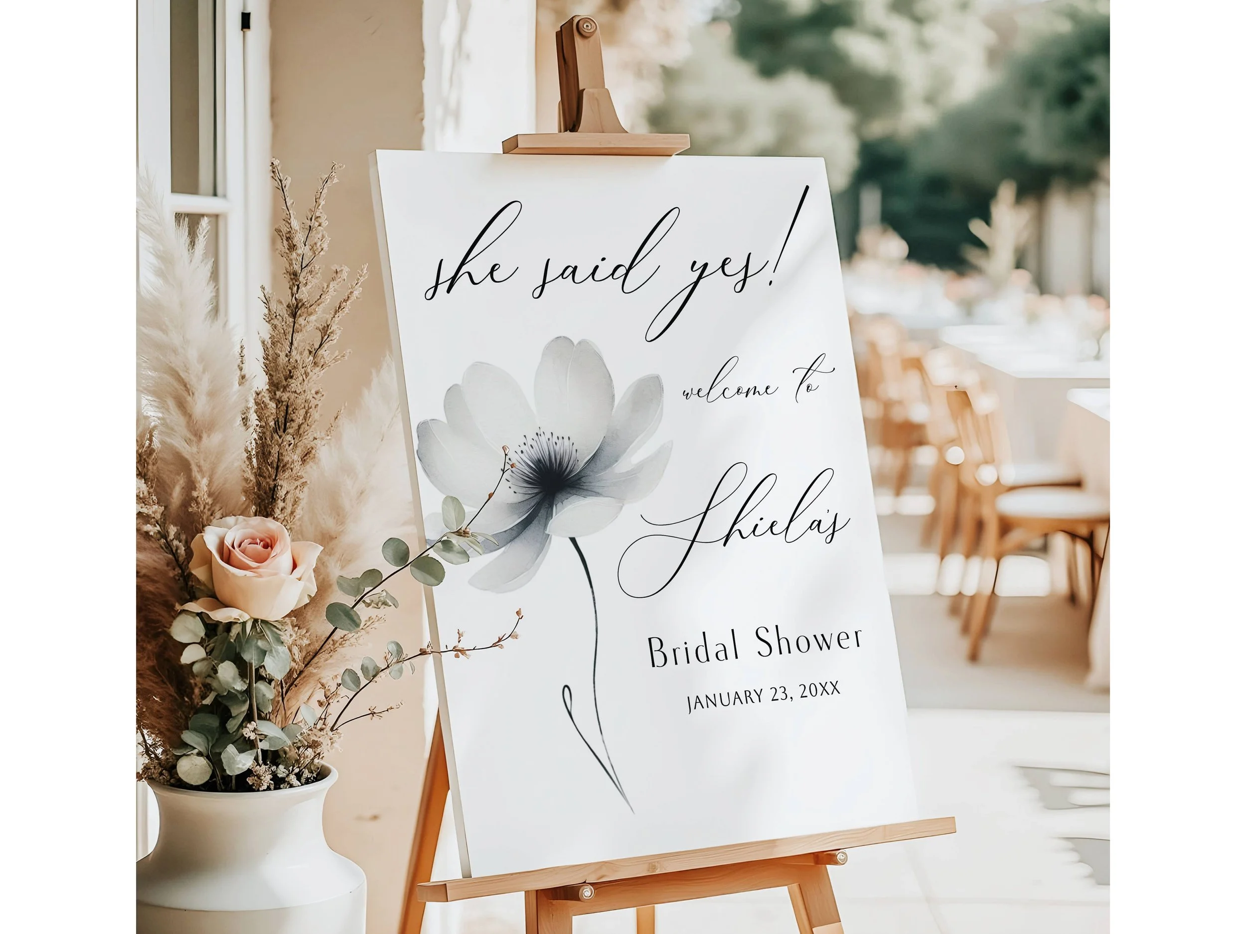 Abstract Black and White Floral Bridal Shower Welcome Sign #47