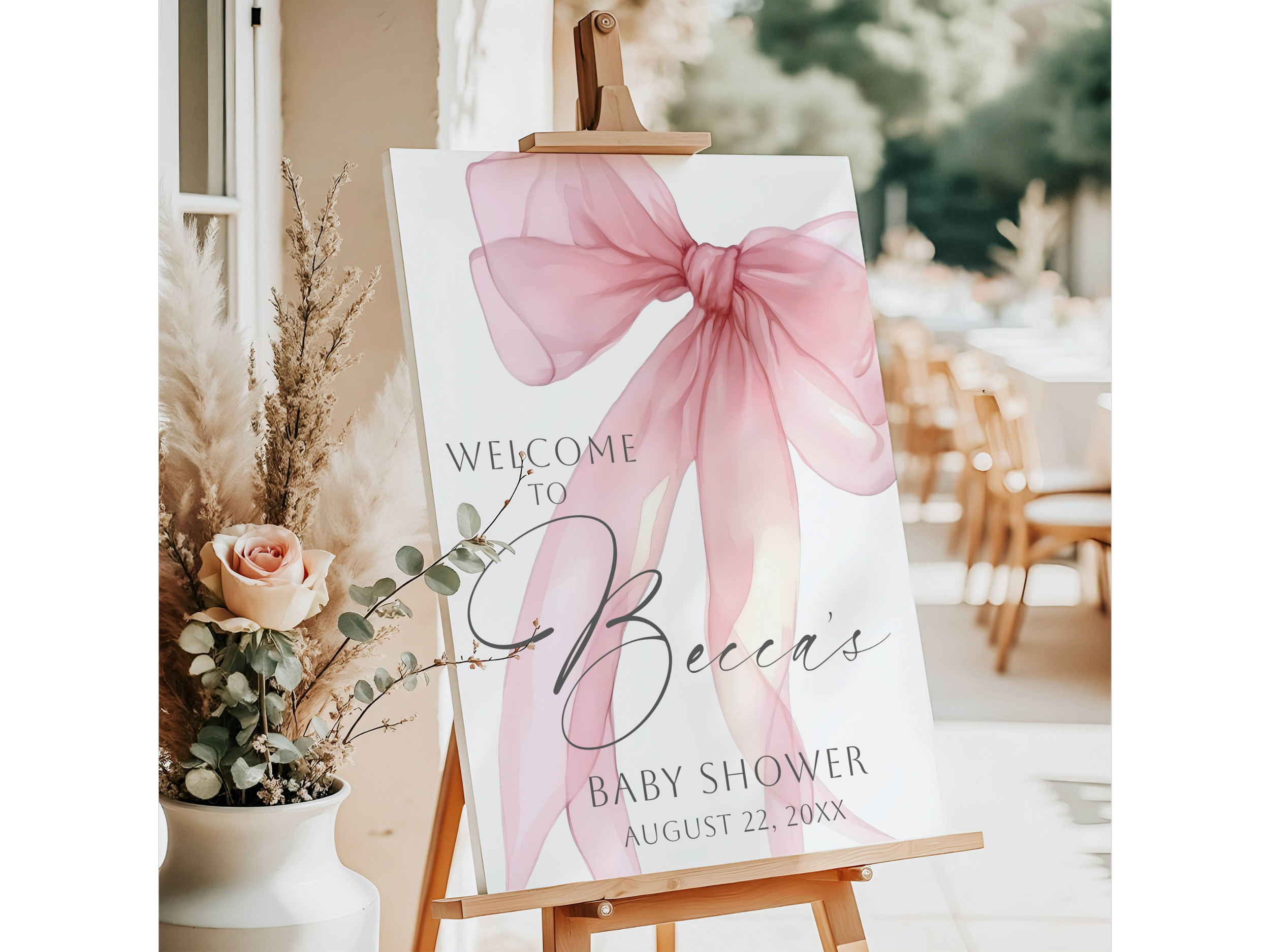 Pink Bow Baby Shower Welcome Sign #33 Becca