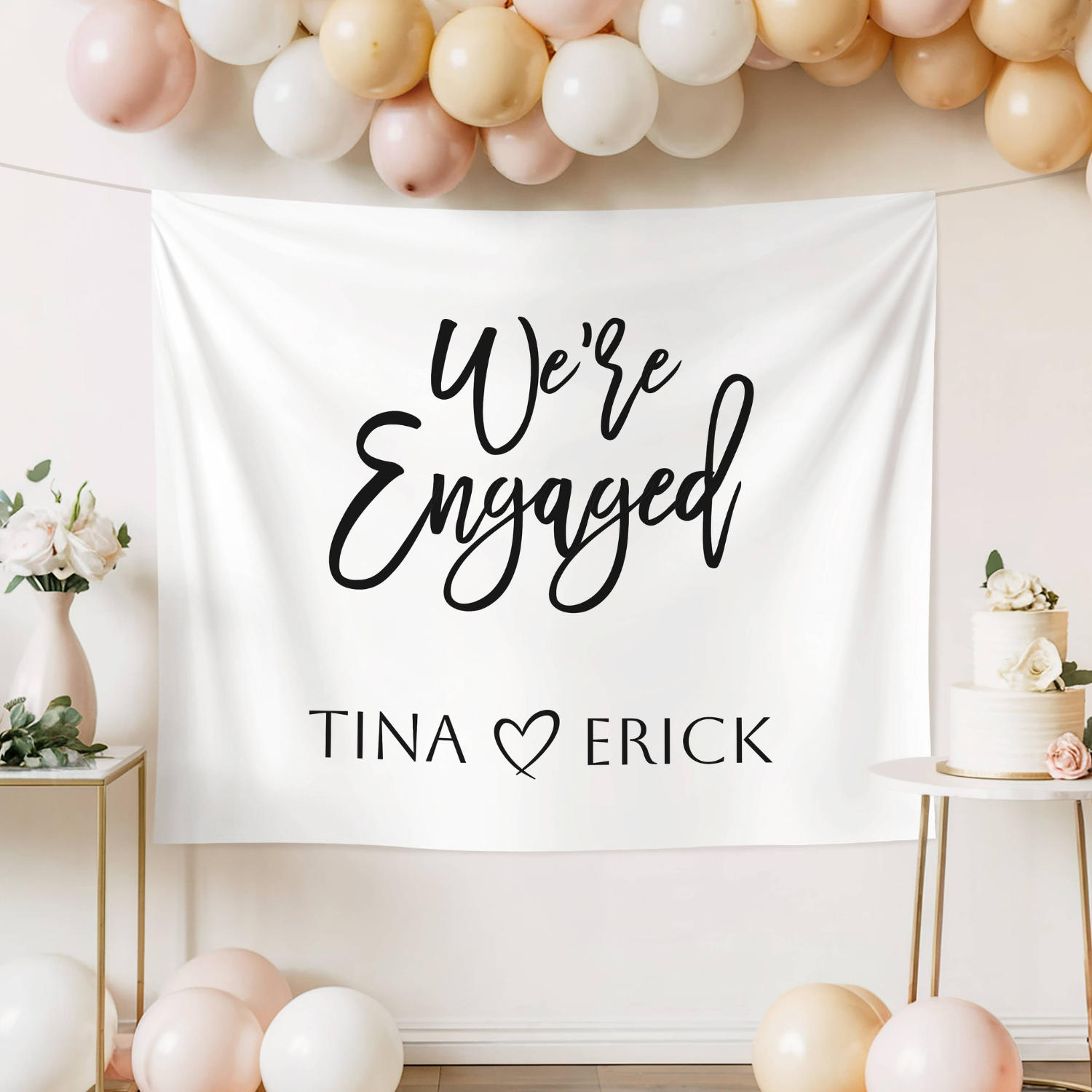 We're Engaged Welcome Banner, Custom Engagement Party Photo Backdrop Sign #2