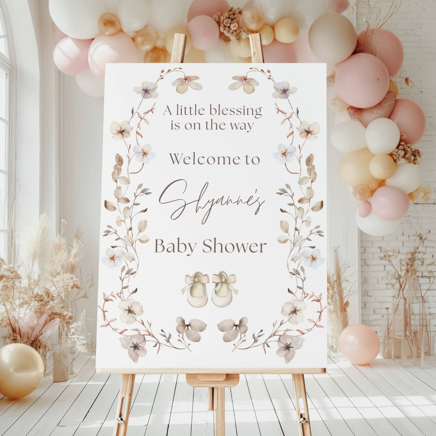 Beige Girl Baby Shower Welcome Sign-A Little Blessing-#14