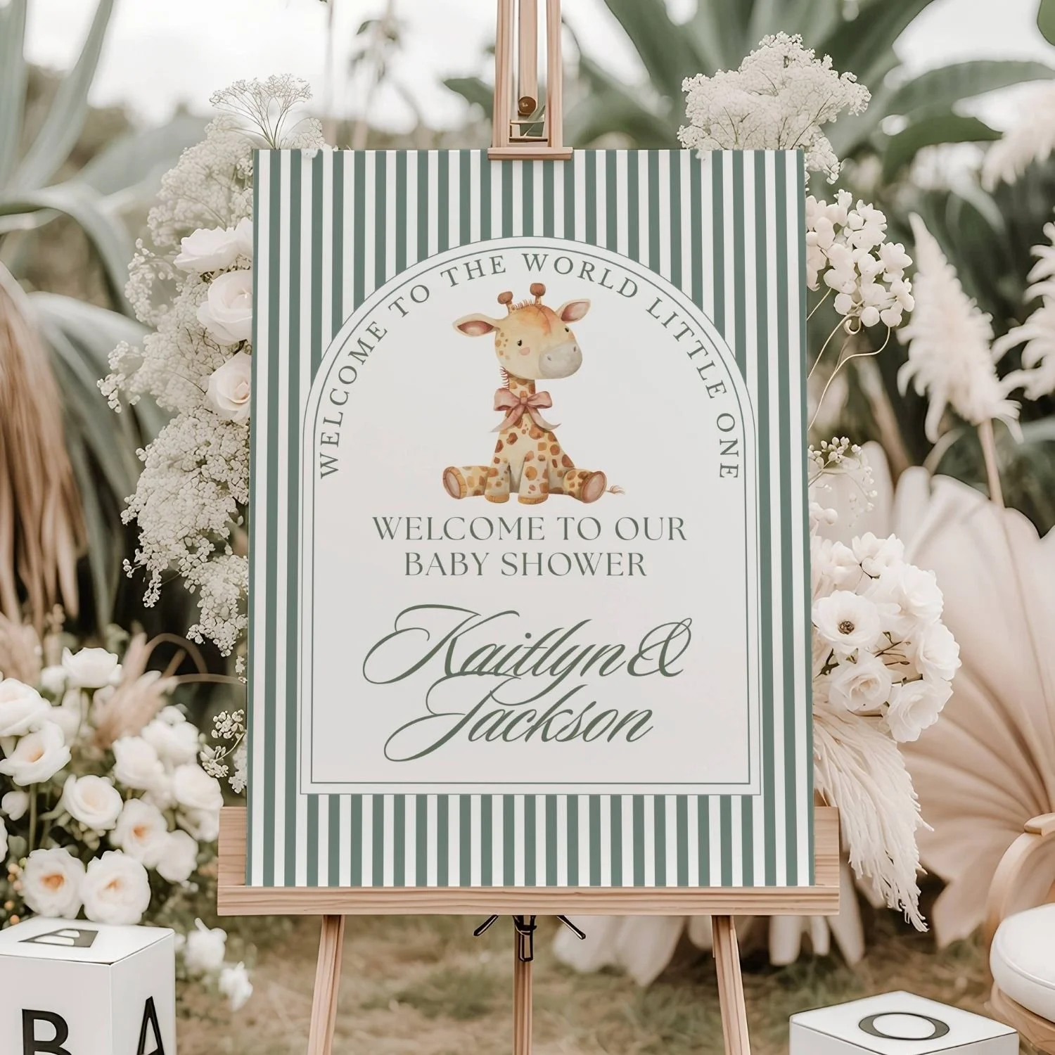Little Giraffe Boy Baby Shower Welcome Sign-#47