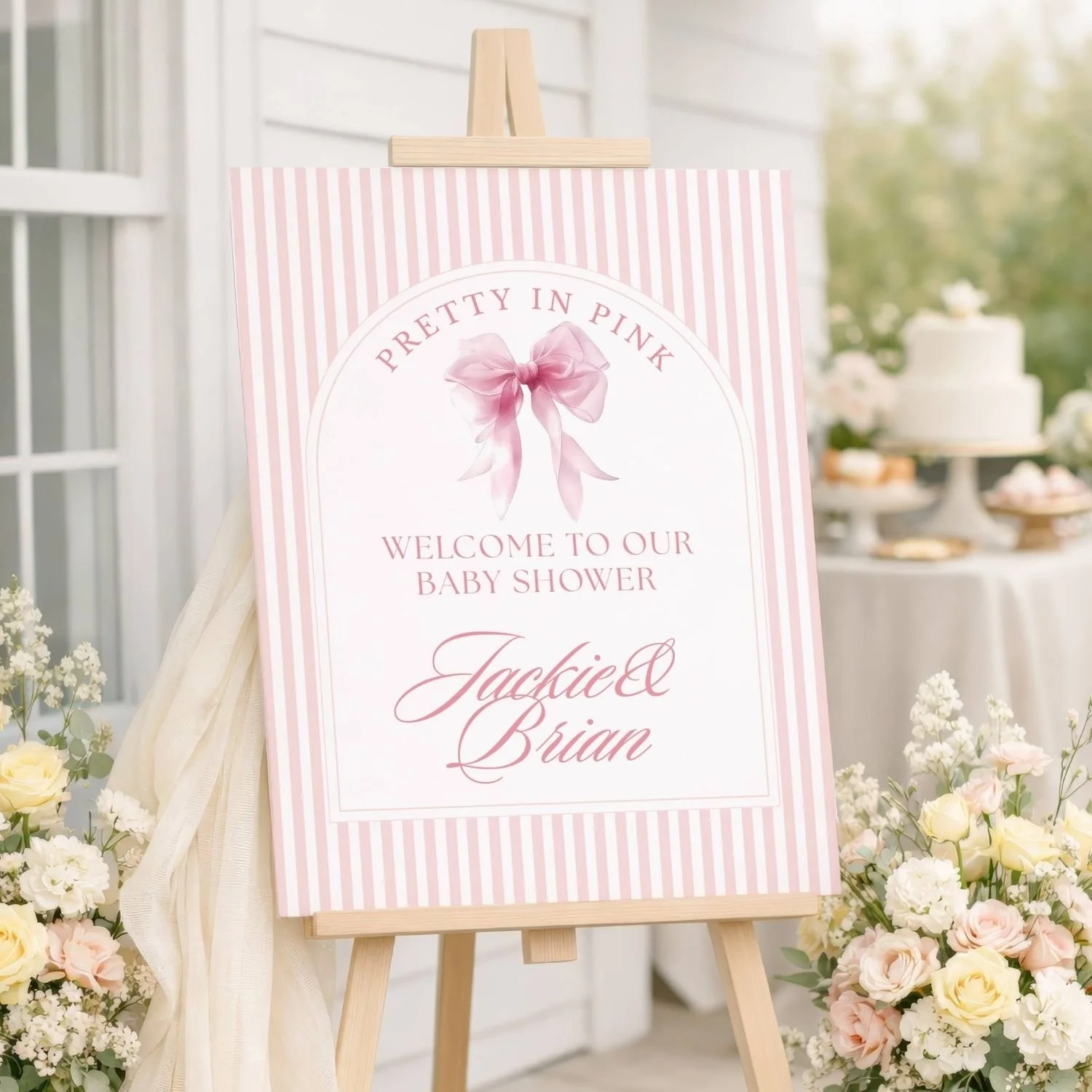 Pretty in Pink Bow Baby Shower Welcome Sign-#45
