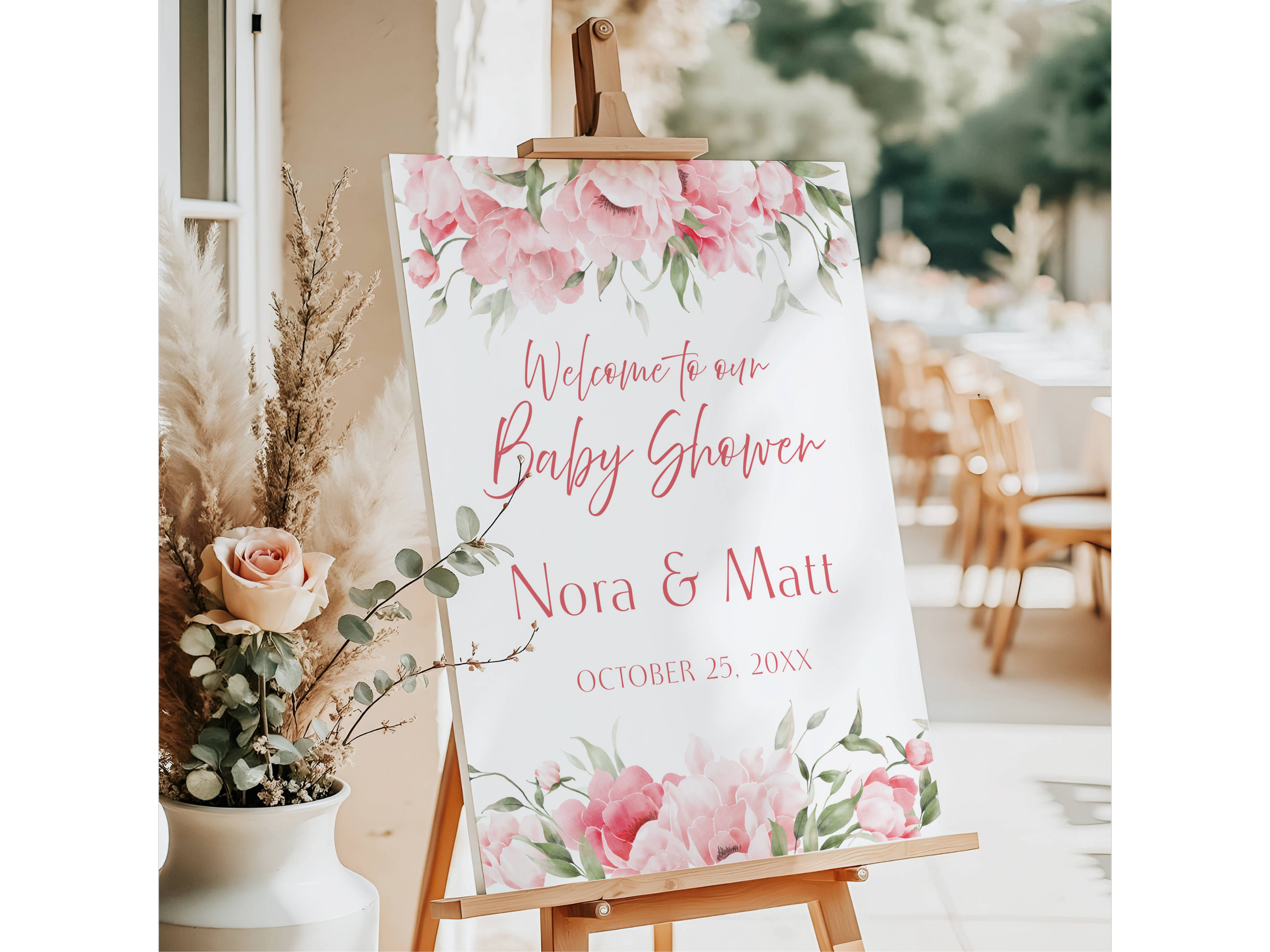 Pink Flower Couples Baby Shower Welcome Sign #24