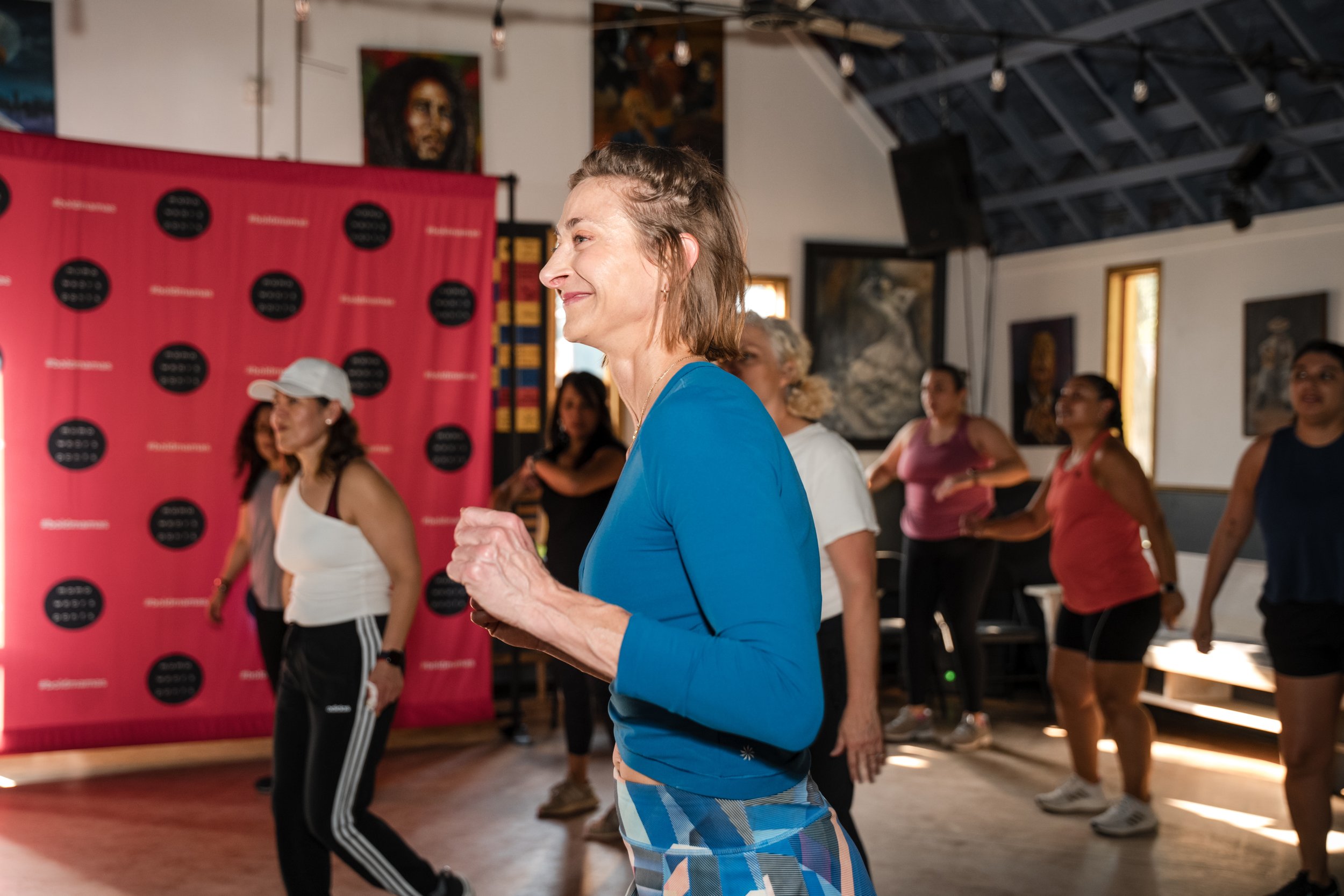 One of Bold Mama Fitness event called Mama's Dance Party, hosted by Melissa Acosta from mama wears pants.