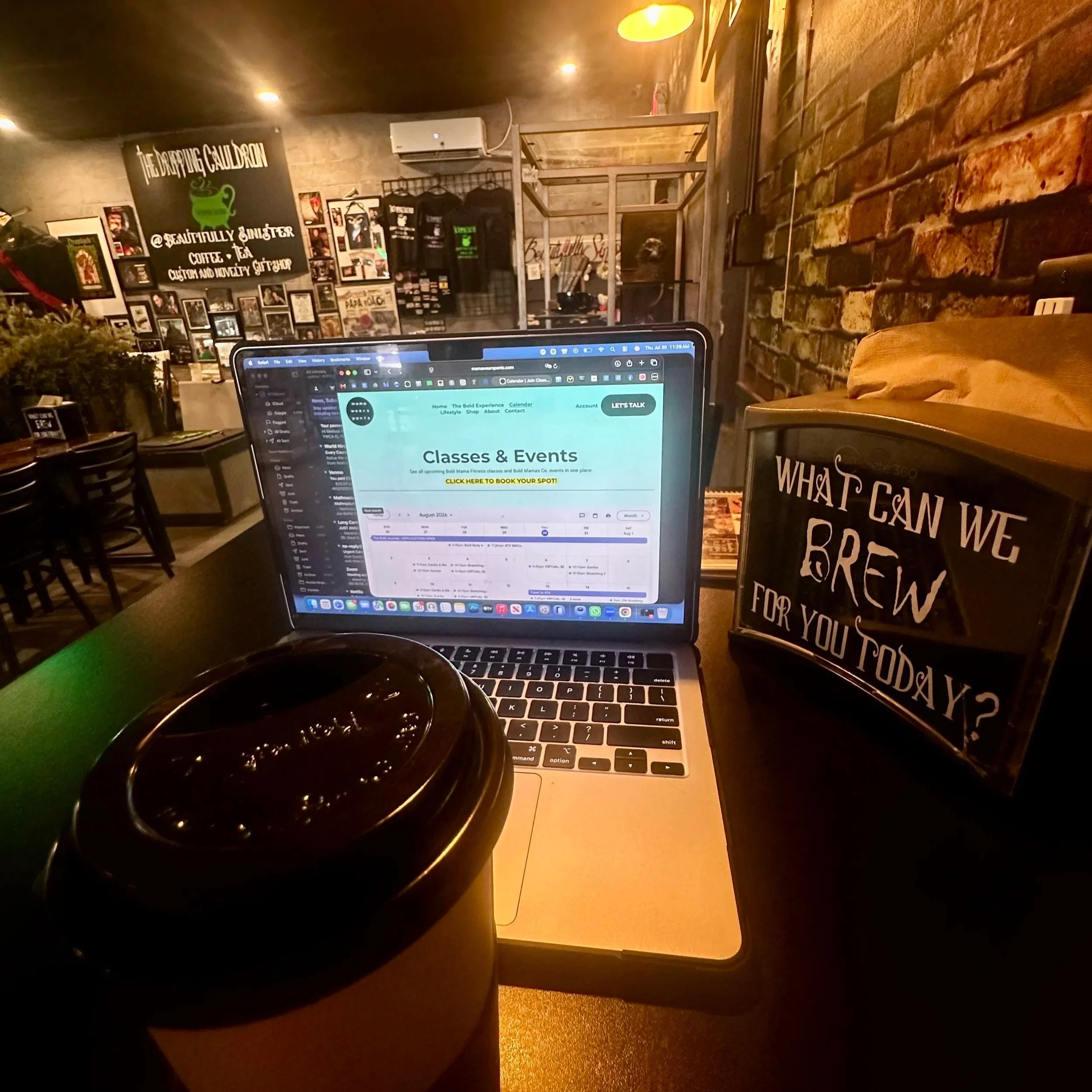coffee order of Melissa Acosta, founder of mama wears pants, in The Dripping Cauldron Coffee and Tea Shop