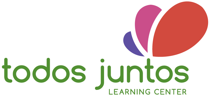 Logo for 'Todos Juntos Learning Center' featuring a colorful abstract flower with purple, pink, and red petal shapes.