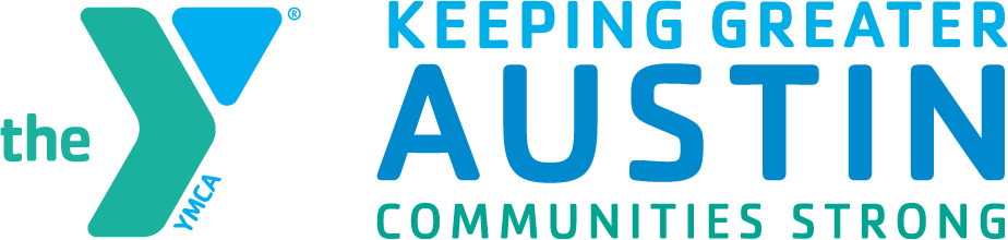 YMCA logo with text "Keeping Greater Austin Communities Strong" and a stylized teal and blue YMCA emblem.