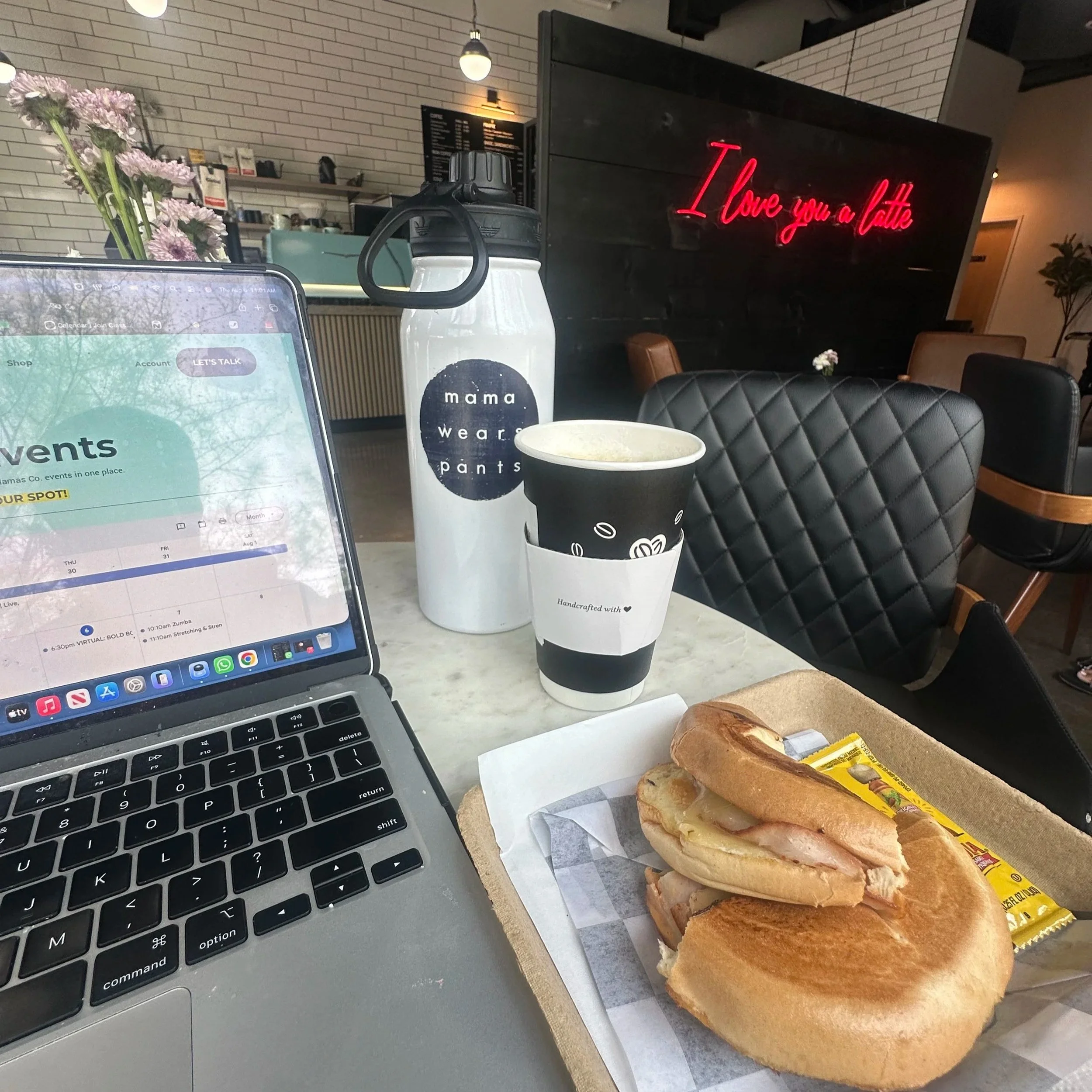 food and coffee order of Melissa Acosta from mama wears pants in Global Coffee Roasters