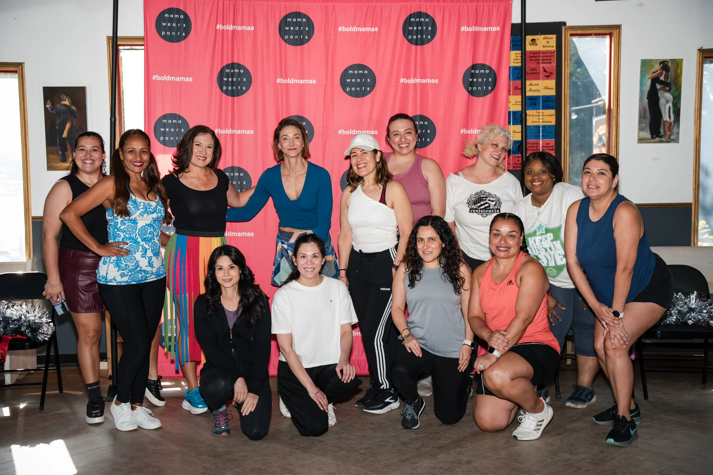 One of Bold Mama Fitness event called Mama's Dance Party, hosted by Melissa Acosta from mama wears pants.